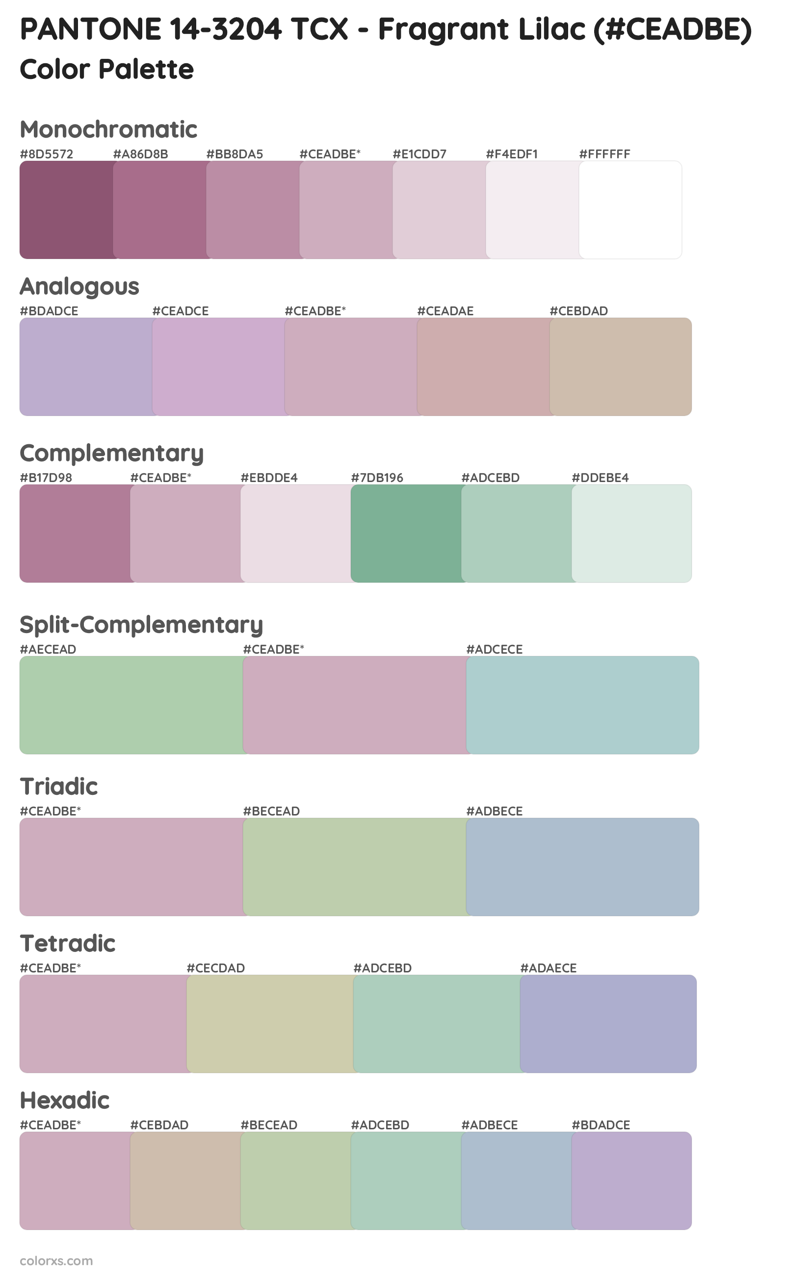 PANTONE 14-3204 TCX - Fragrant Lilac Color Scheme Palettes