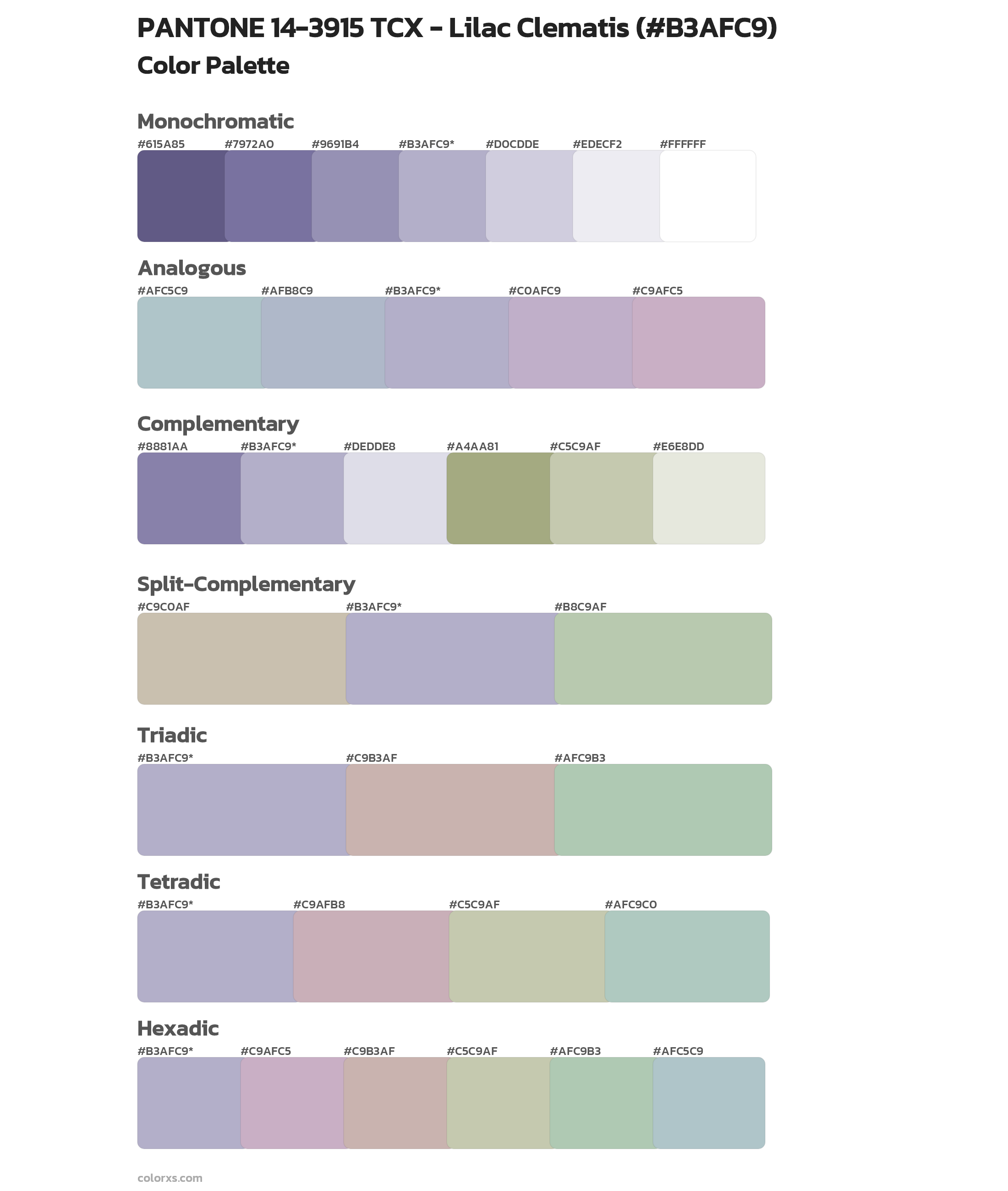 PANTONE 14-3915 TCX - Lilac Clematis Color Scheme Palettes