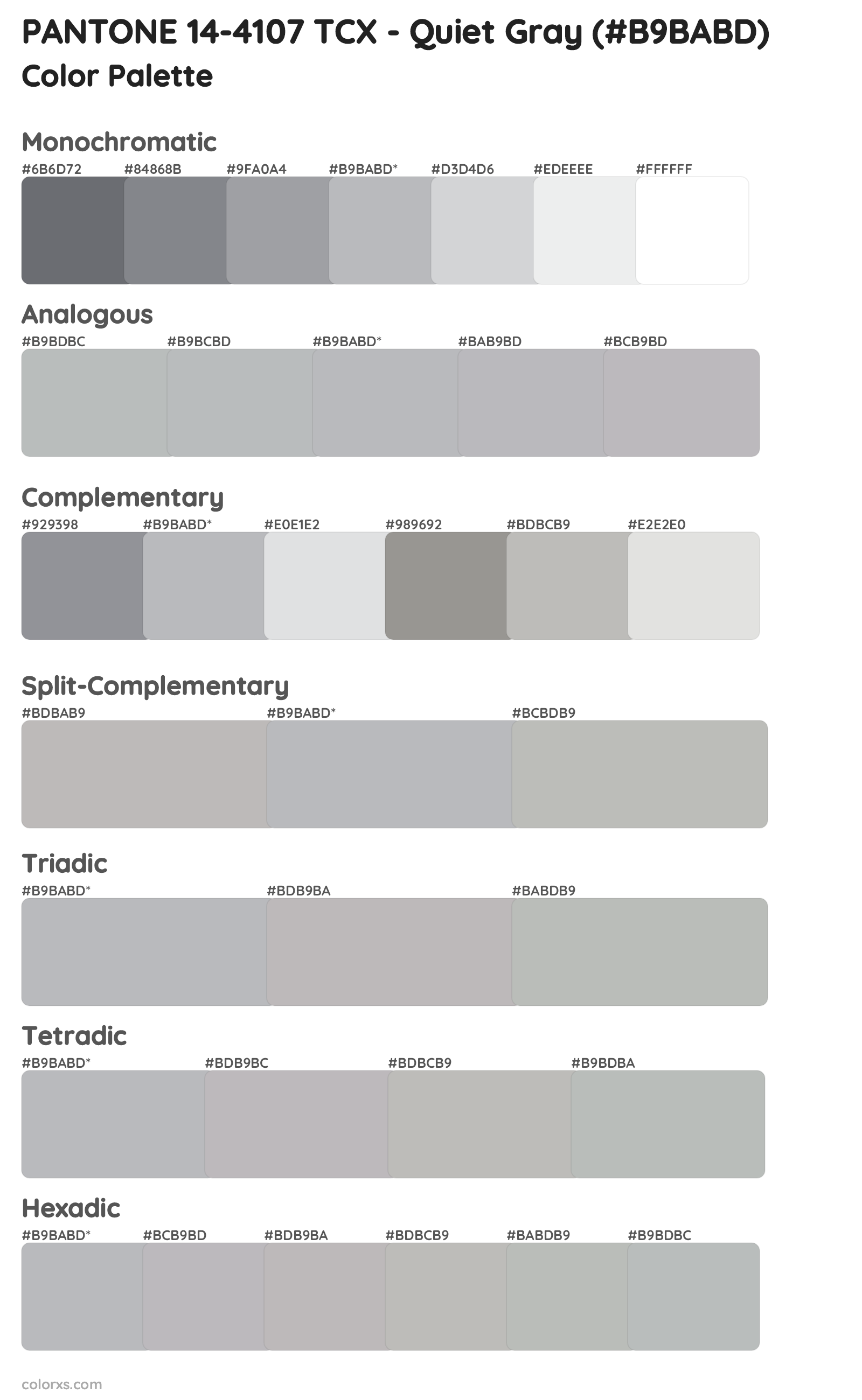 PANTONE 14-4107 TCX - Quiet Gray Color Scheme Palettes