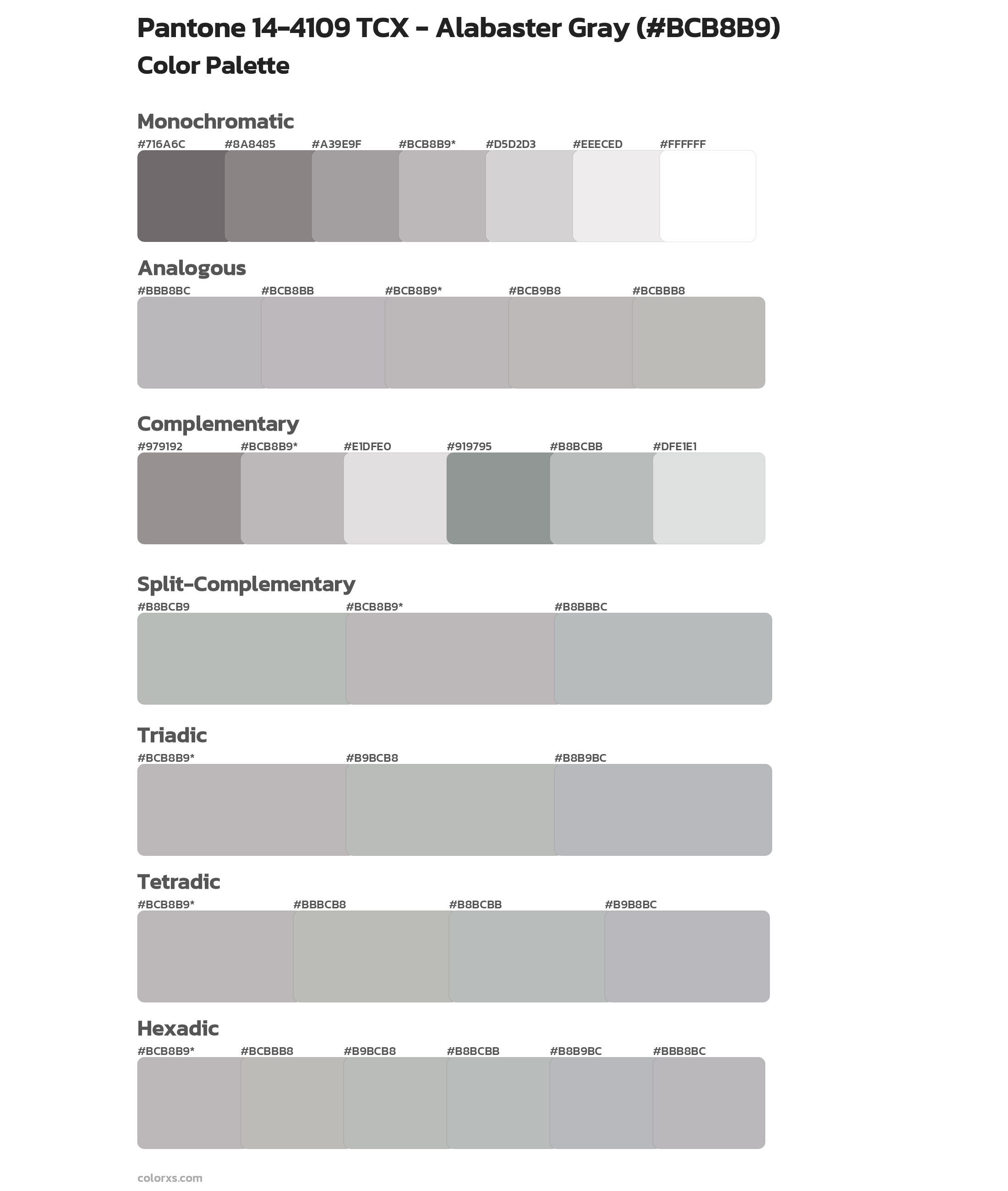 Pantone 14-4109 TCX - Alabaster Gray Color Scheme Palettes