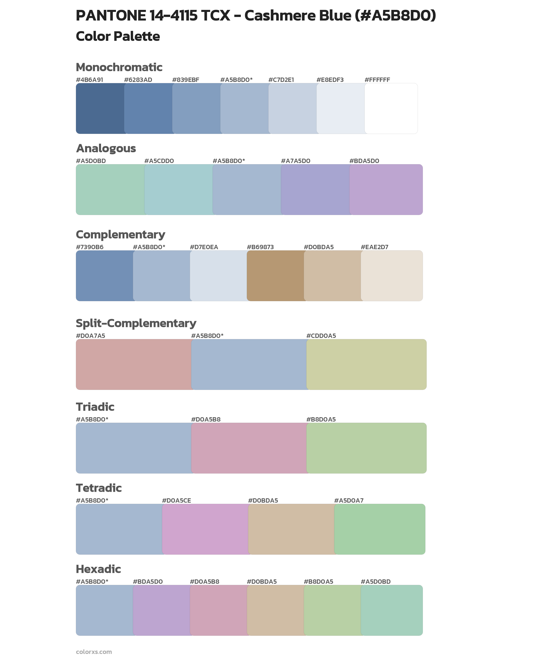 PANTONE 14-4115 TCX - Cashmere Blue Color Scheme Palettes