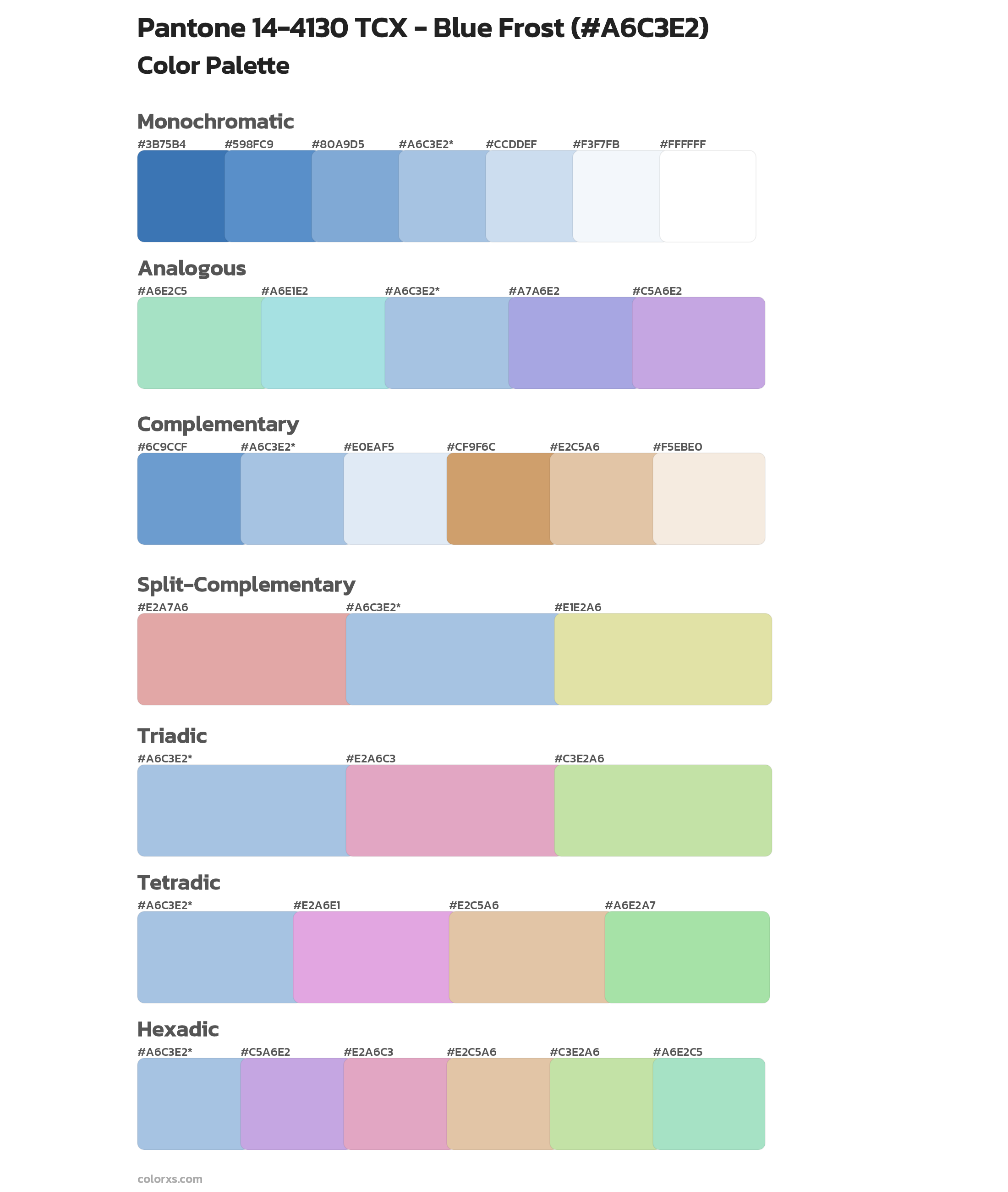 Pantone 14-4130 TCX - Blue Frost Color Scheme Palettes