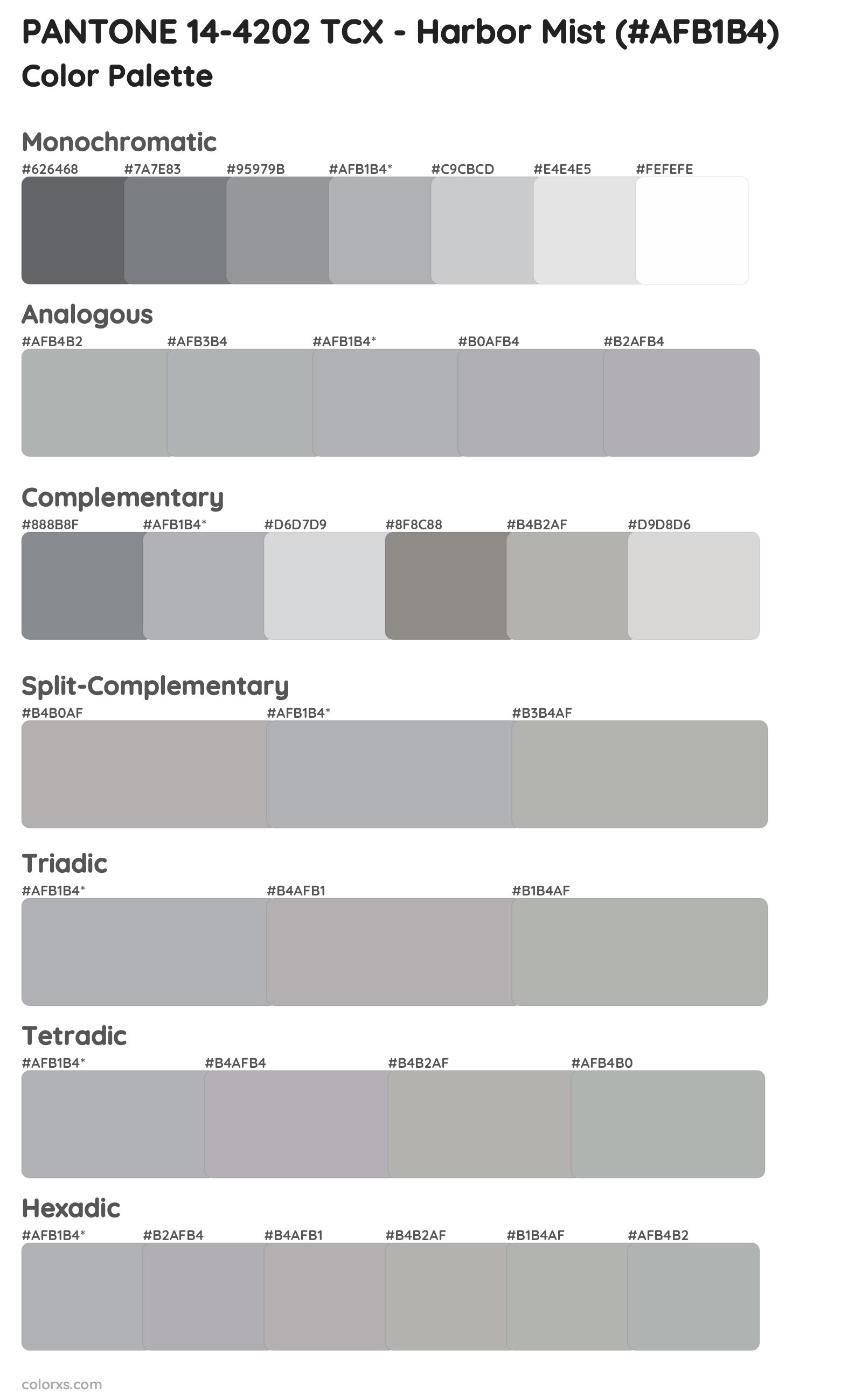 PANTONE 14-4202 TCX - Harbor Mist Color Scheme Palettes