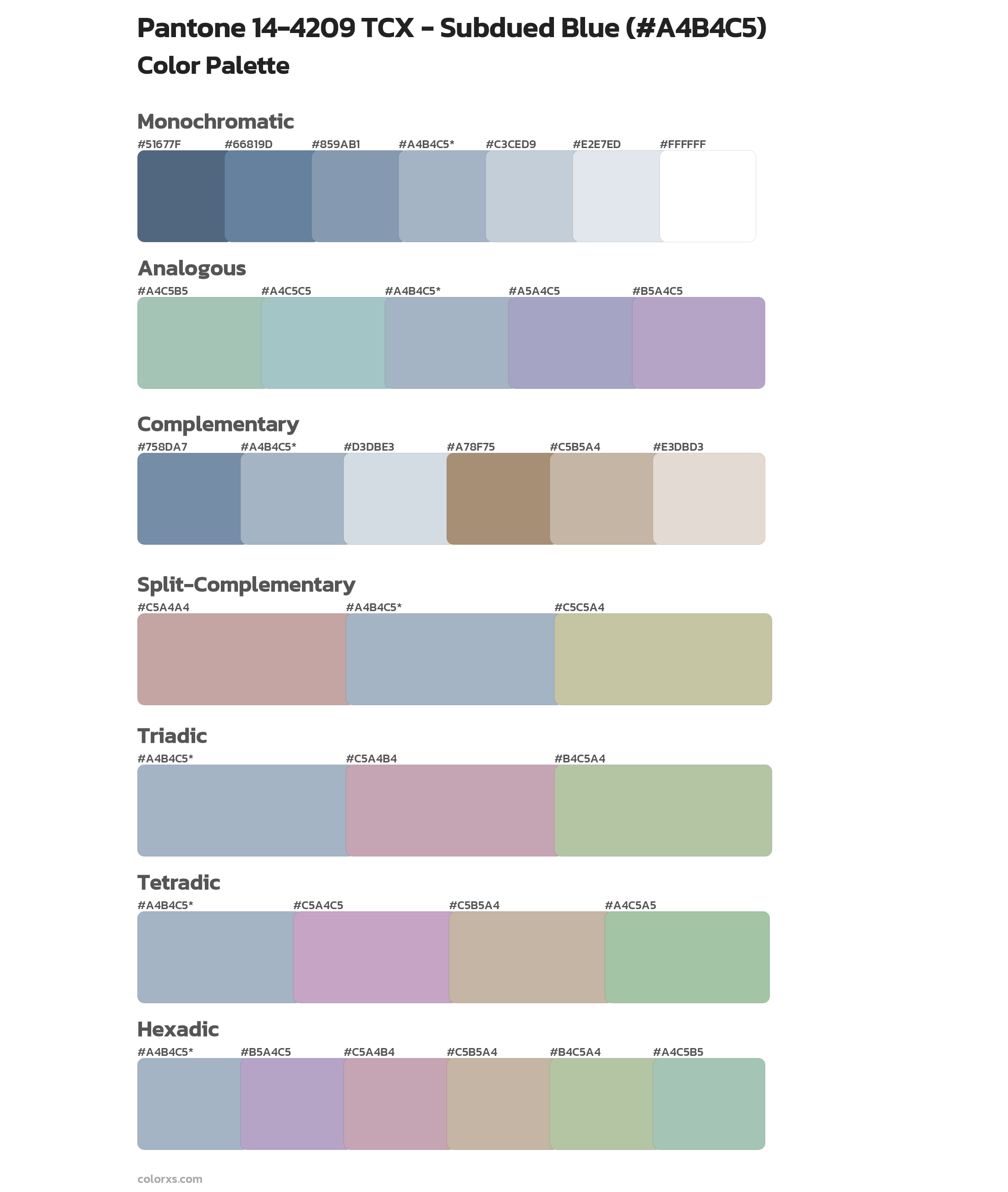 Pantone 14-4209 TCX - Subdued Blue Color Scheme Palettes