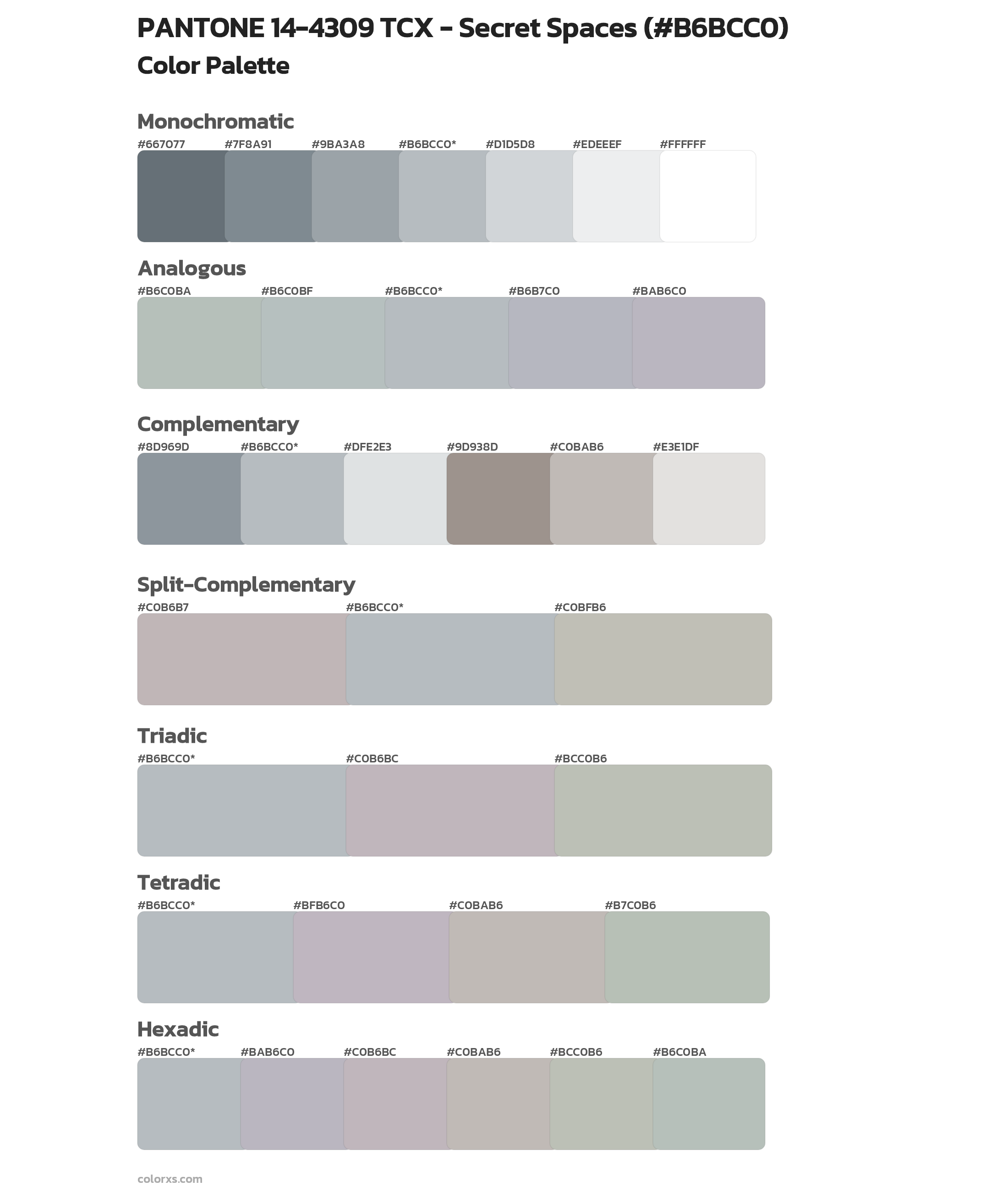 PANTONE 14-4309 TCX - Secret Spaces Color Scheme Palettes