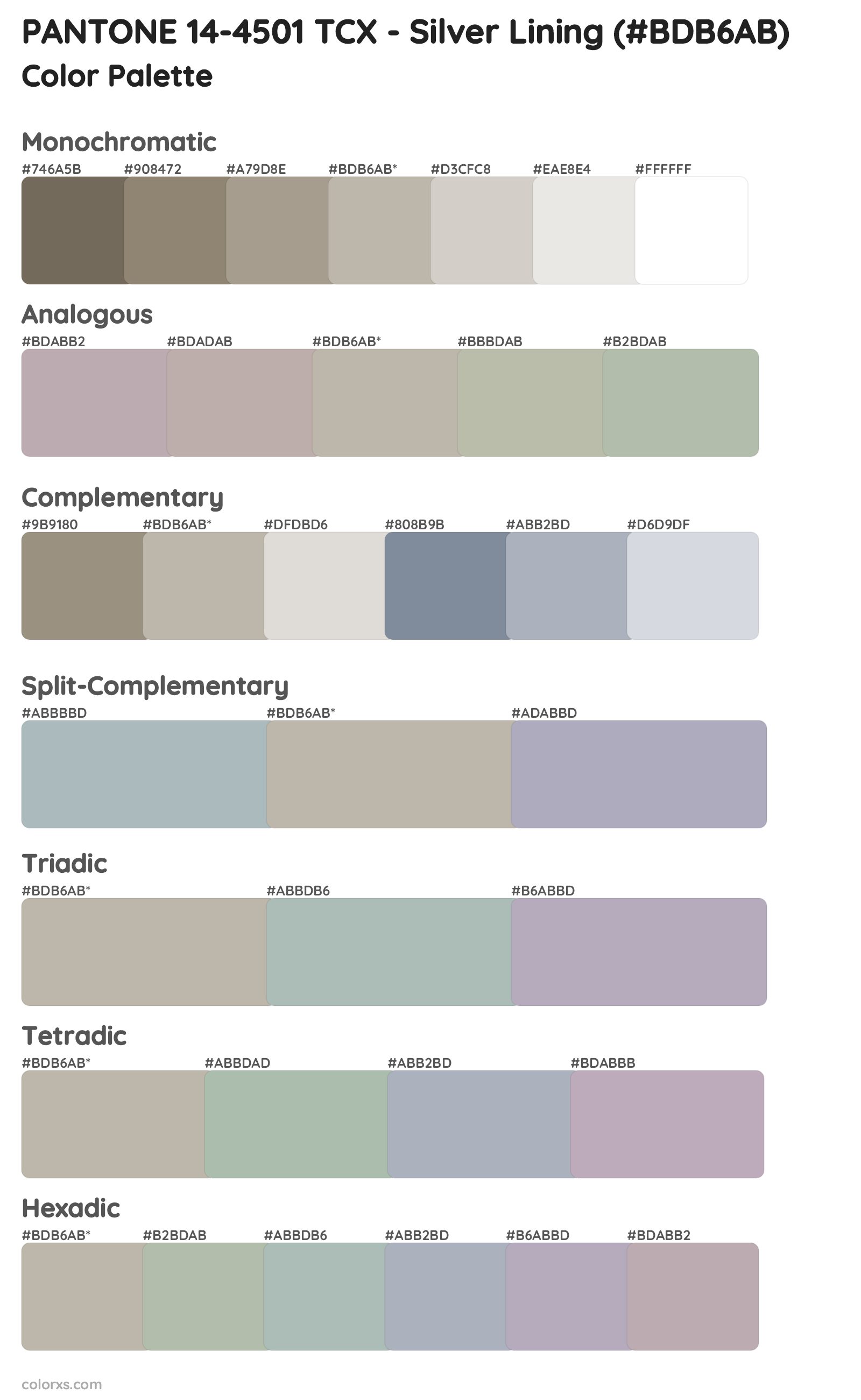 PANTONE 14-4501 TCX - Silver Lining Color Scheme Palettes