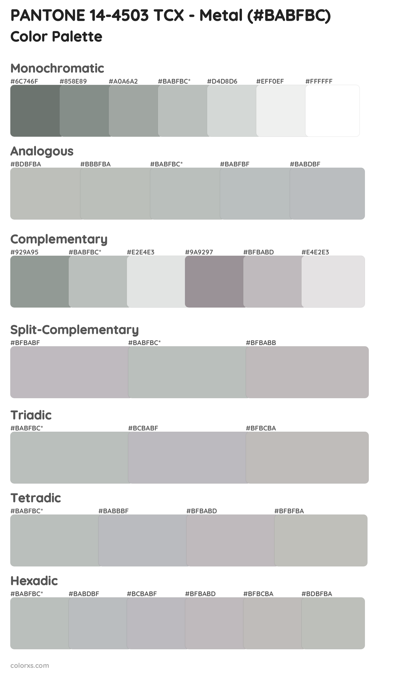 PANTONE 14-4503 TCX - Metal Color Scheme Palettes
