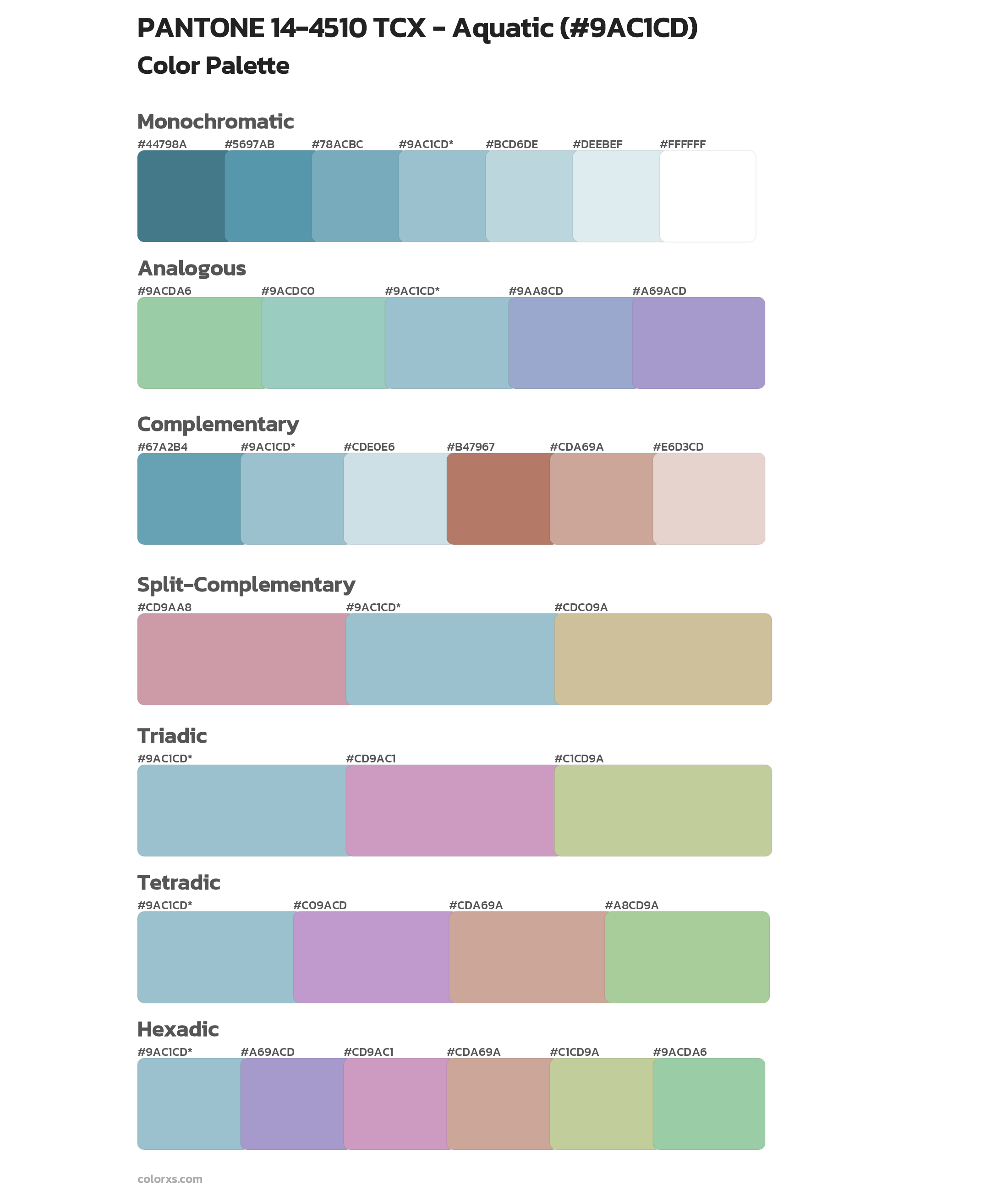 PANTONE 14-4510 TCX - Aquatic Color Scheme Palettes