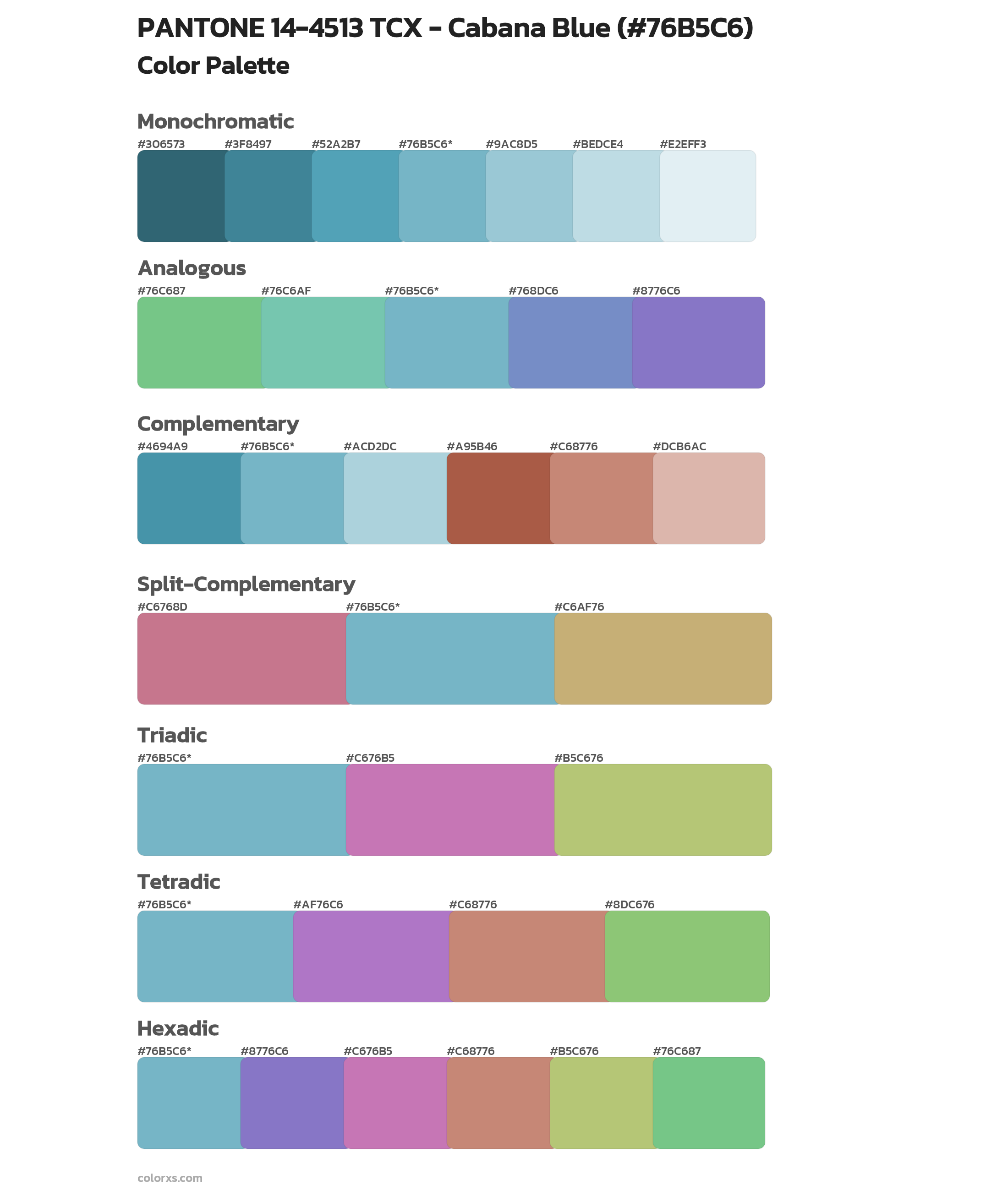PANTONE 14-4513 TCX - Cabana Blue Color Scheme Palettes