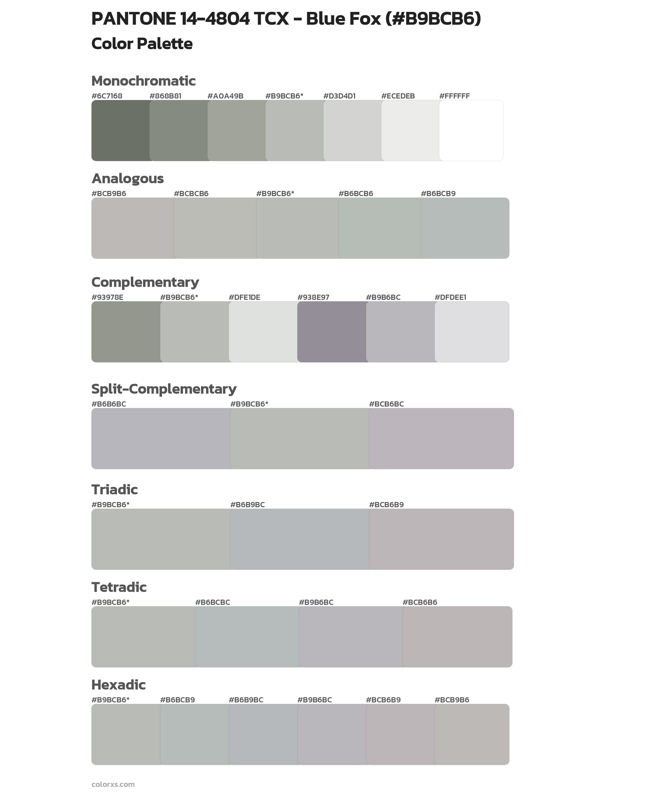 PANTONE 14-4804 TCX - Blue Fox Color Scheme Palettes