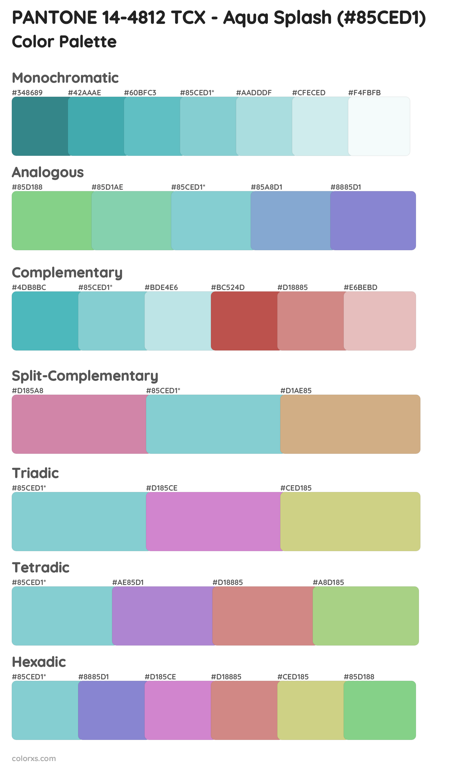 PANTONE 14-4812 TCX - Aqua Splash Color Scheme Palettes