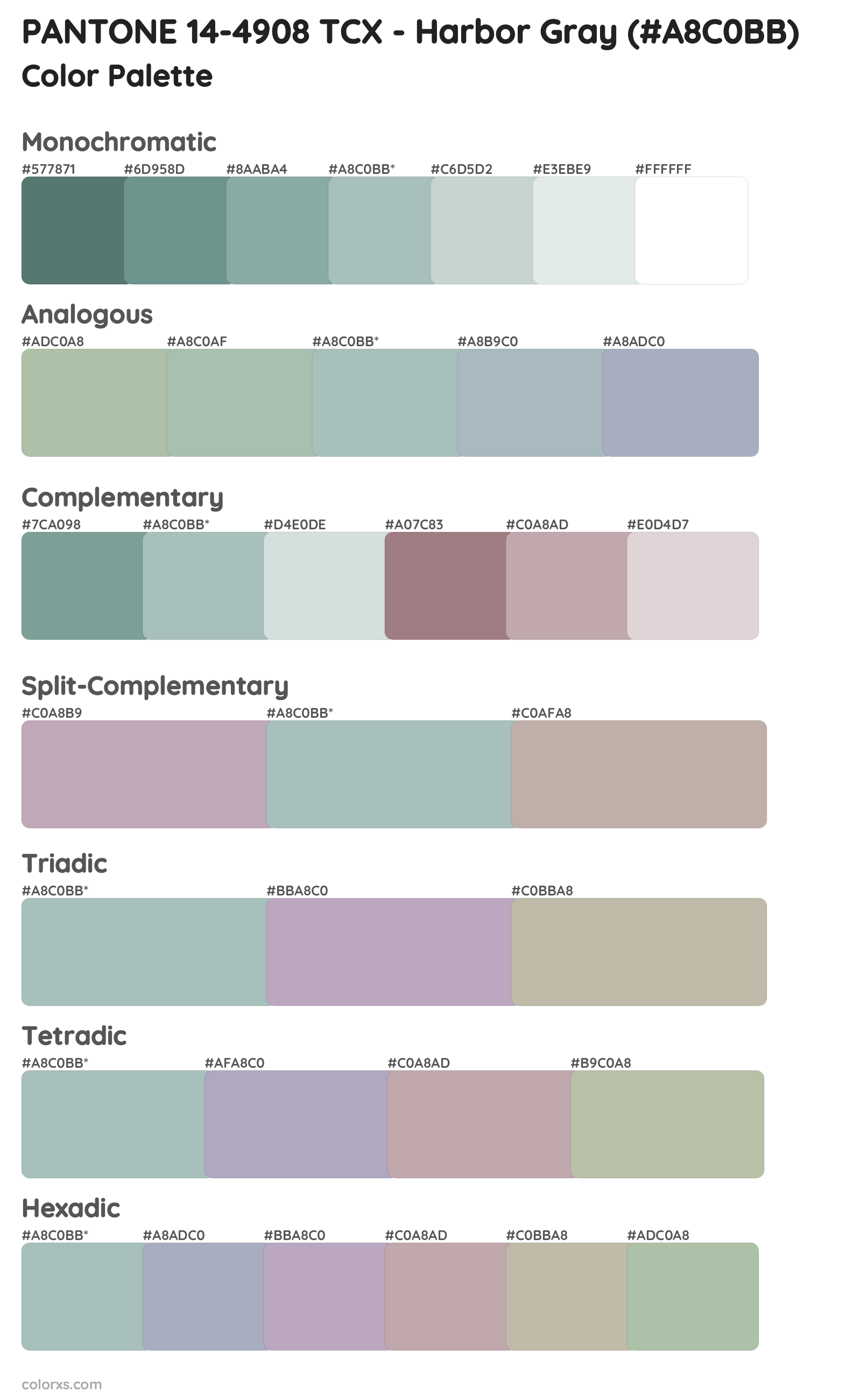 PANTONE 14-4908 TCX - Harbor Gray Color Scheme Palettes