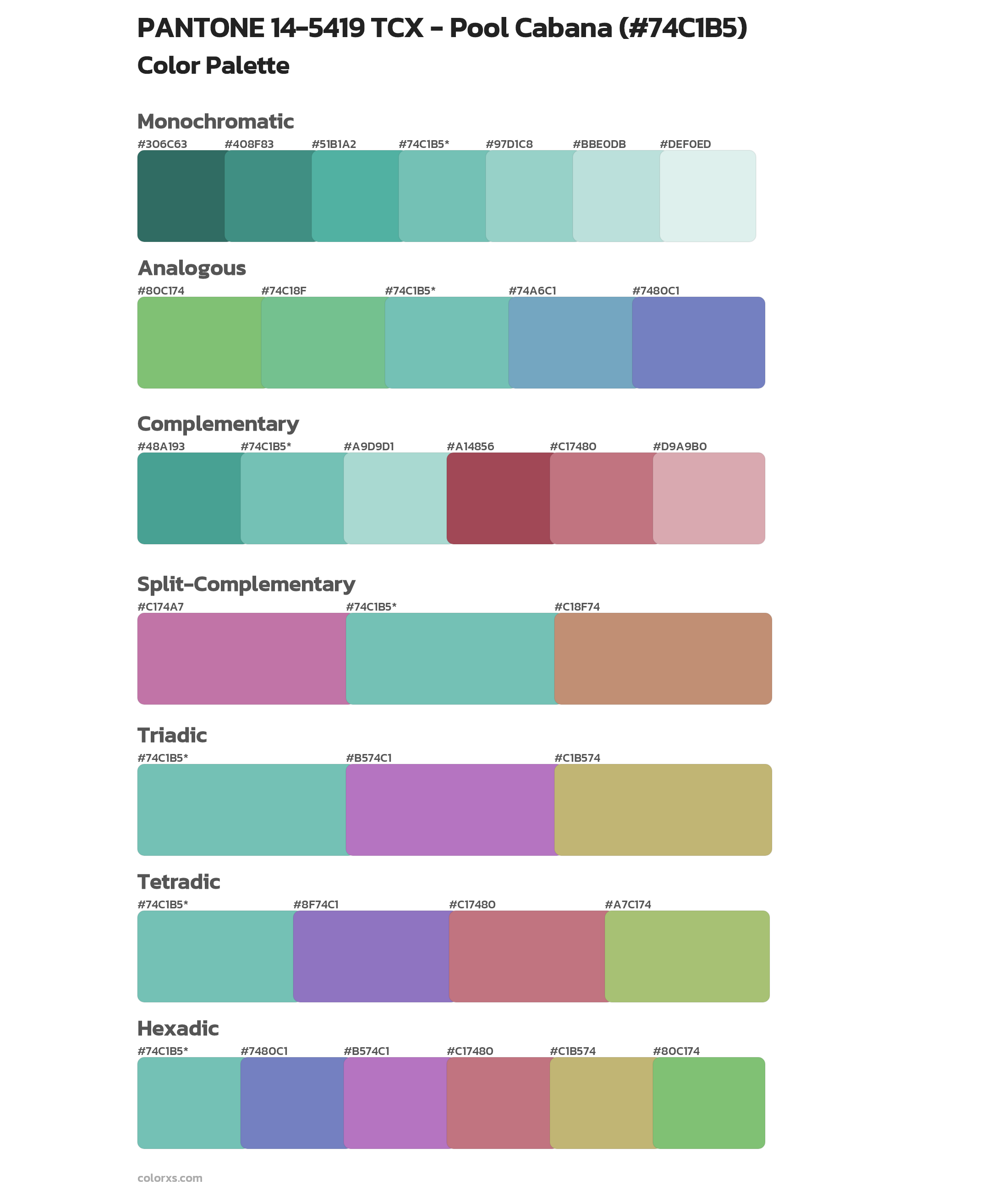 PANTONE 14-5419 TCX - Pool Cabana Color Scheme Palettes