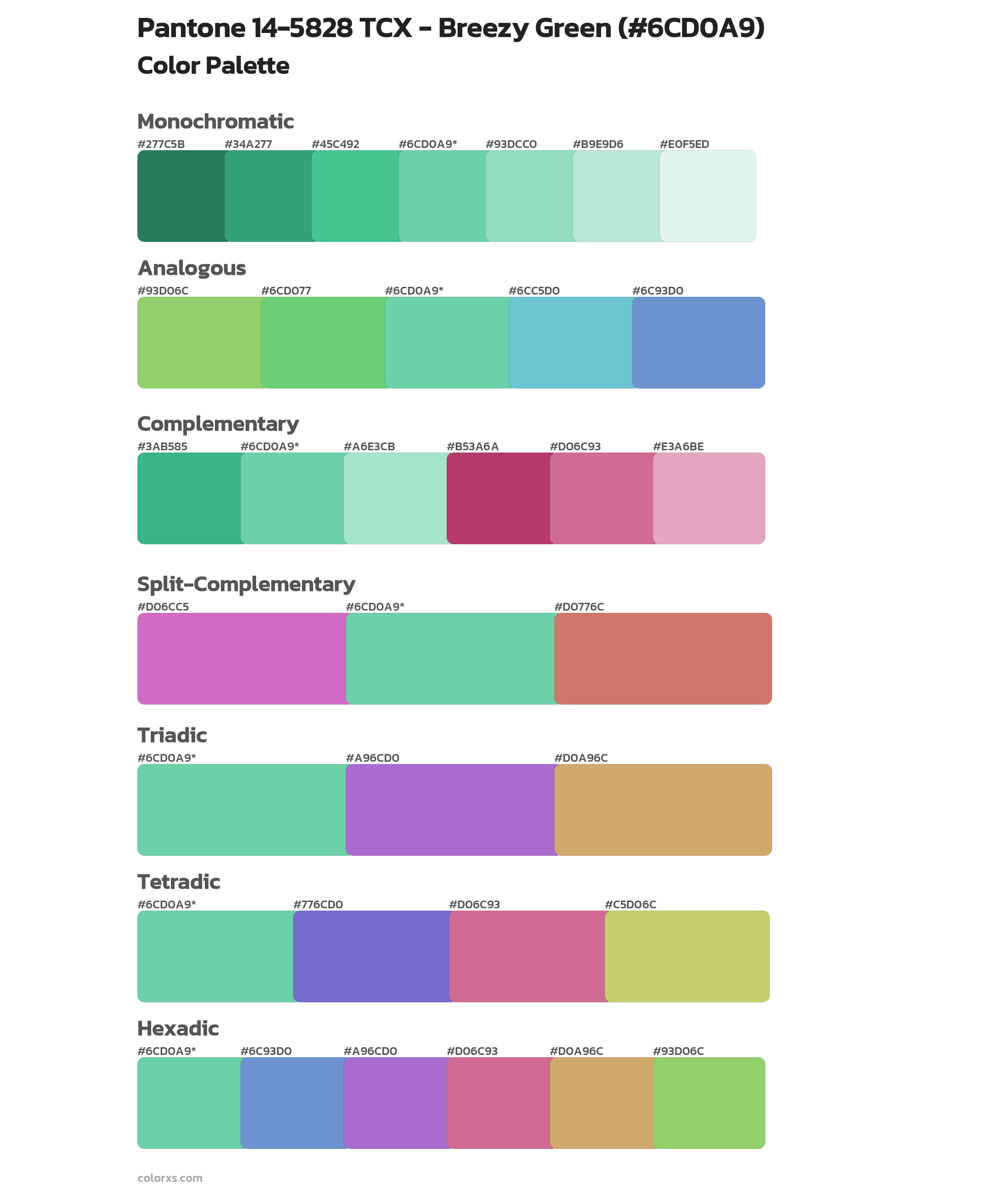 Pantone 14-5828 TCX - Breezy Green Color Scheme Palettes