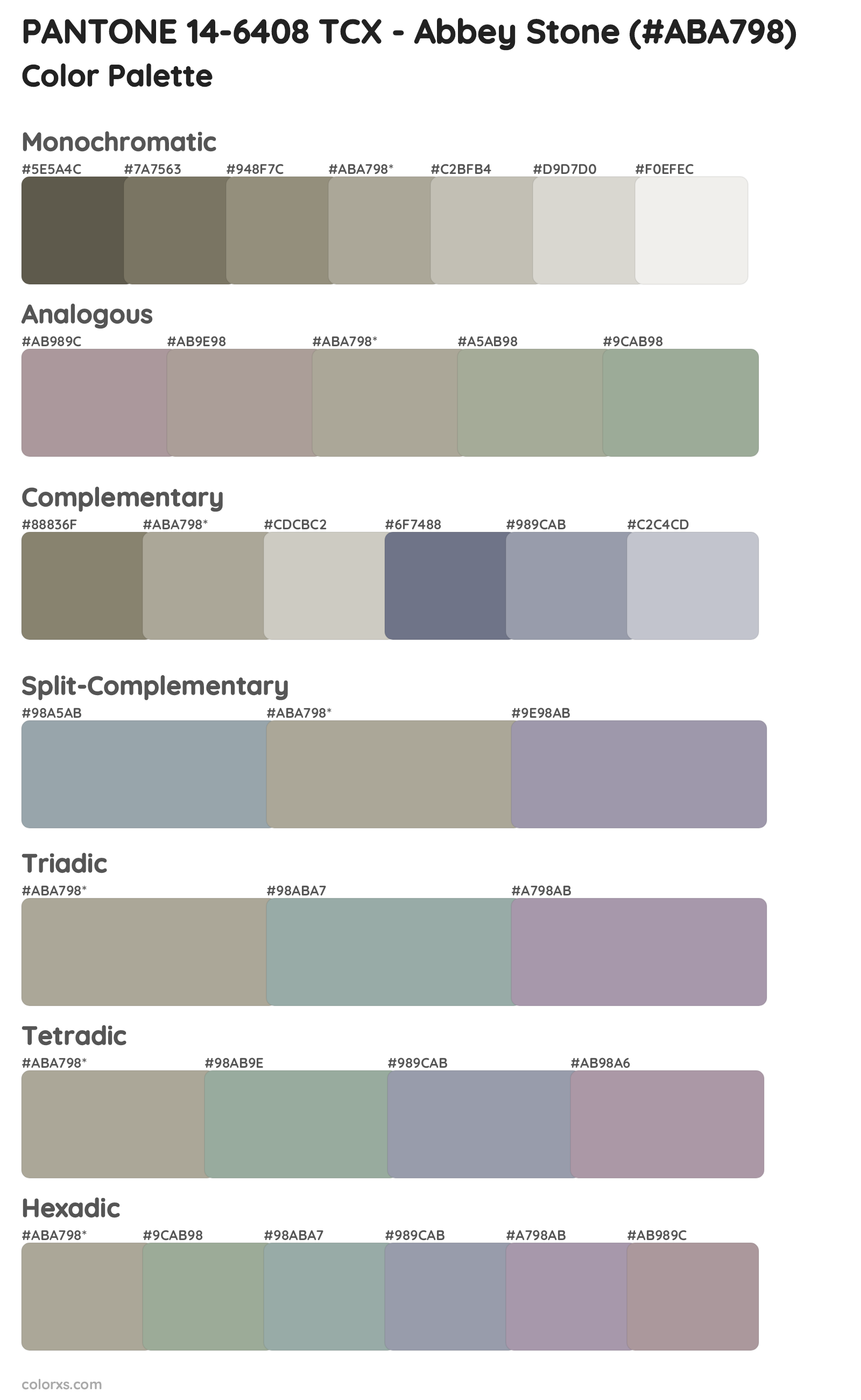 PANTONE 14-6408 TCX - Abbey Stone Color Scheme Palettes