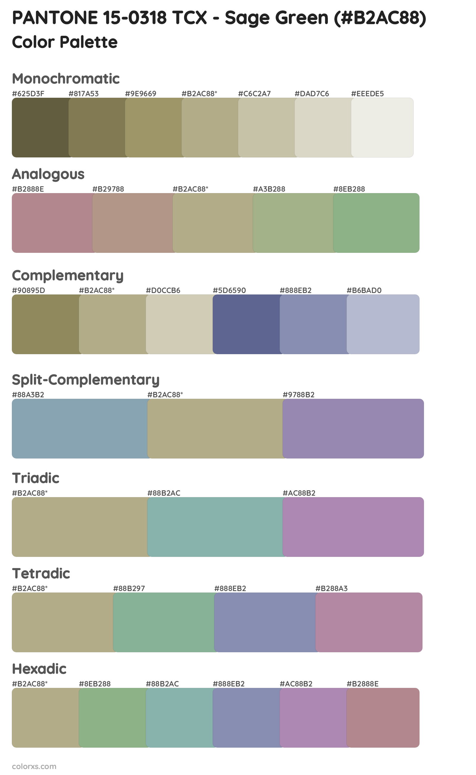PANTONE 15-0318 TCX - Sage Green Color Scheme Palettes