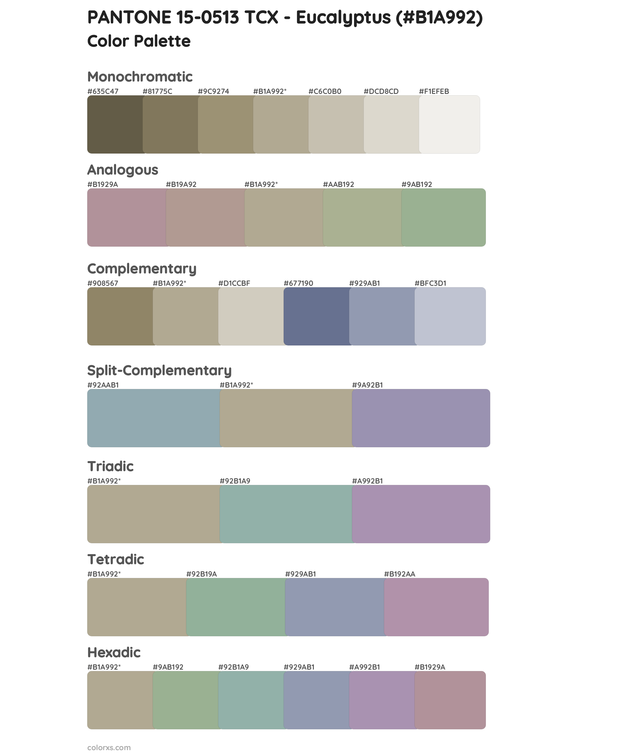 PANTONE 15-0513 TCX - Eucalyptus Color Scheme Palettes
