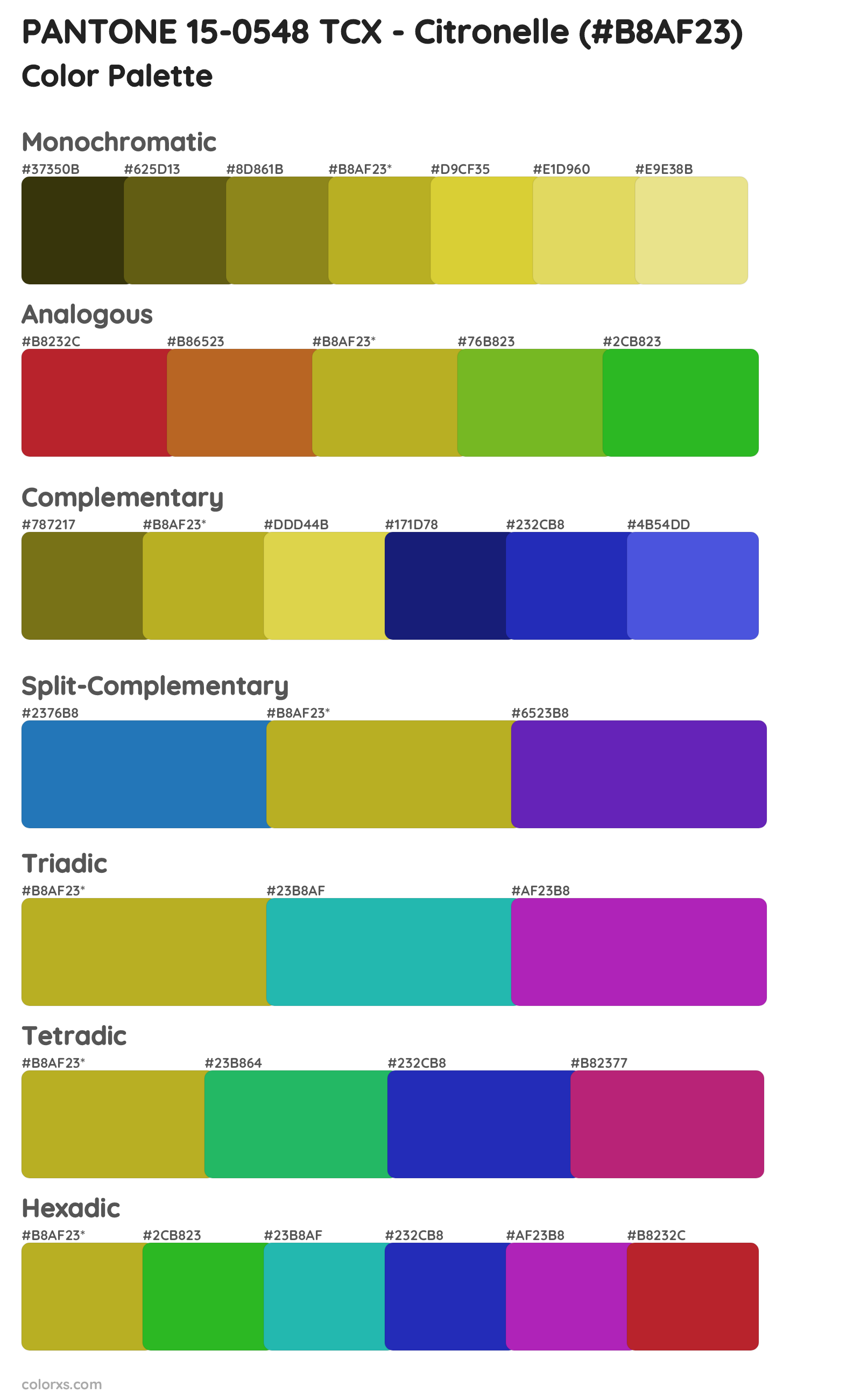 PANTONE 15-0548 TCX - Citronelle Color Scheme Palettes