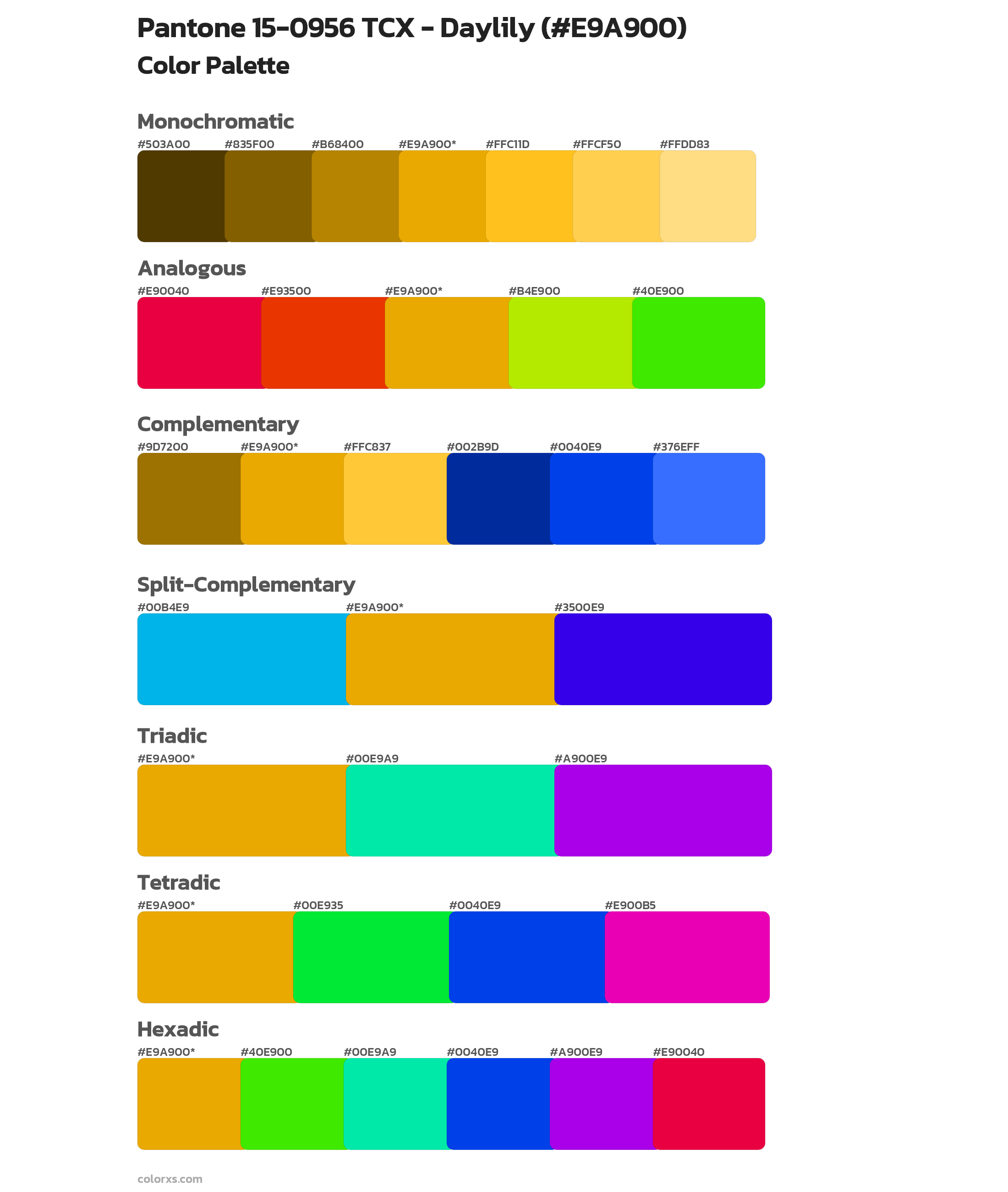 Pantone 15-0956 TCX - Daylily Color Scheme Palettes