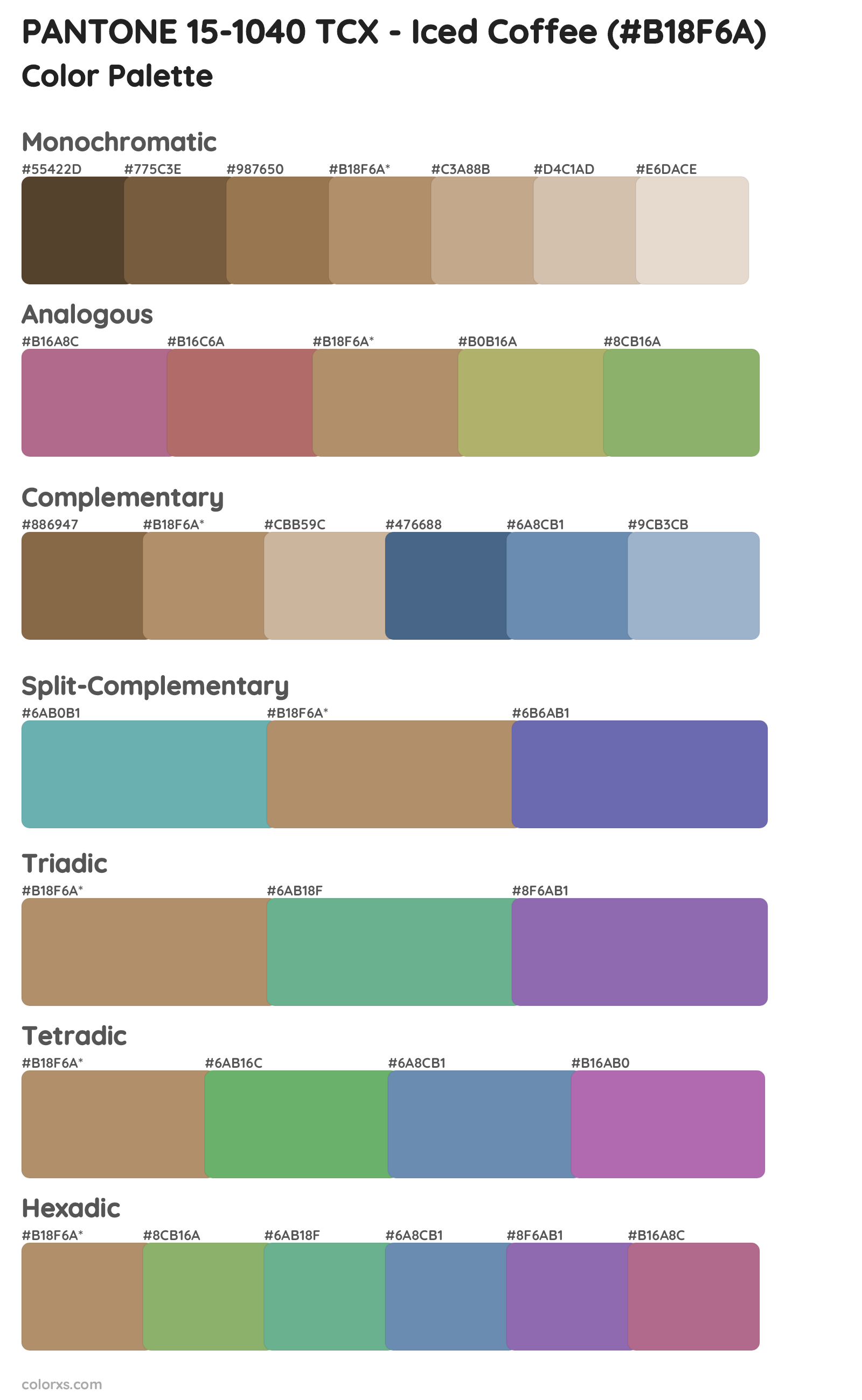 PANTONE 15-1040 TCX - Iced Coffee Color Scheme Palettes
