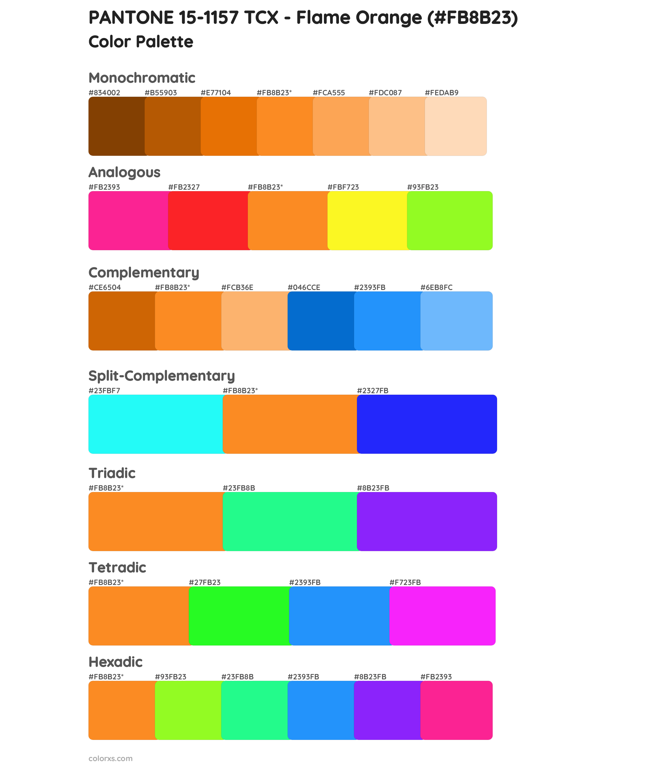 PANTONE 15-1157 TCX - Flame Orange Color Scheme Palettes