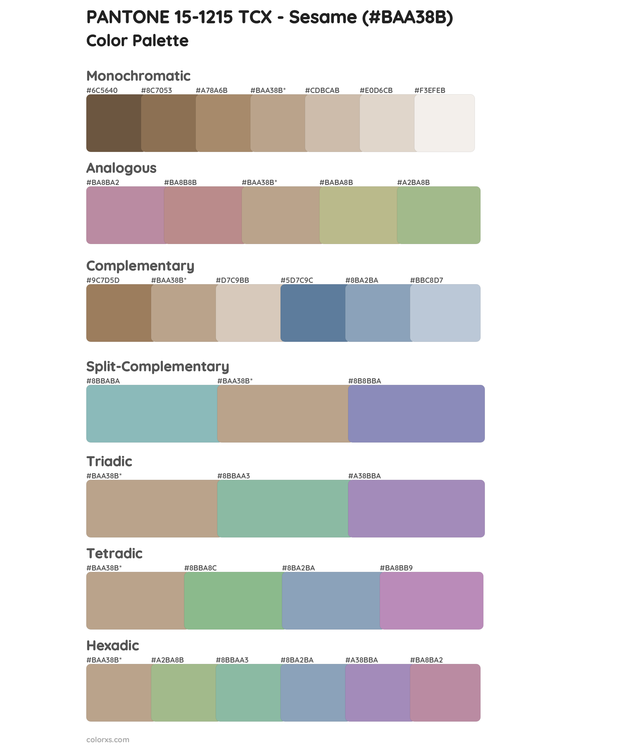PANTONE 15-1215 TCX - Sesame Color Scheme Palettes