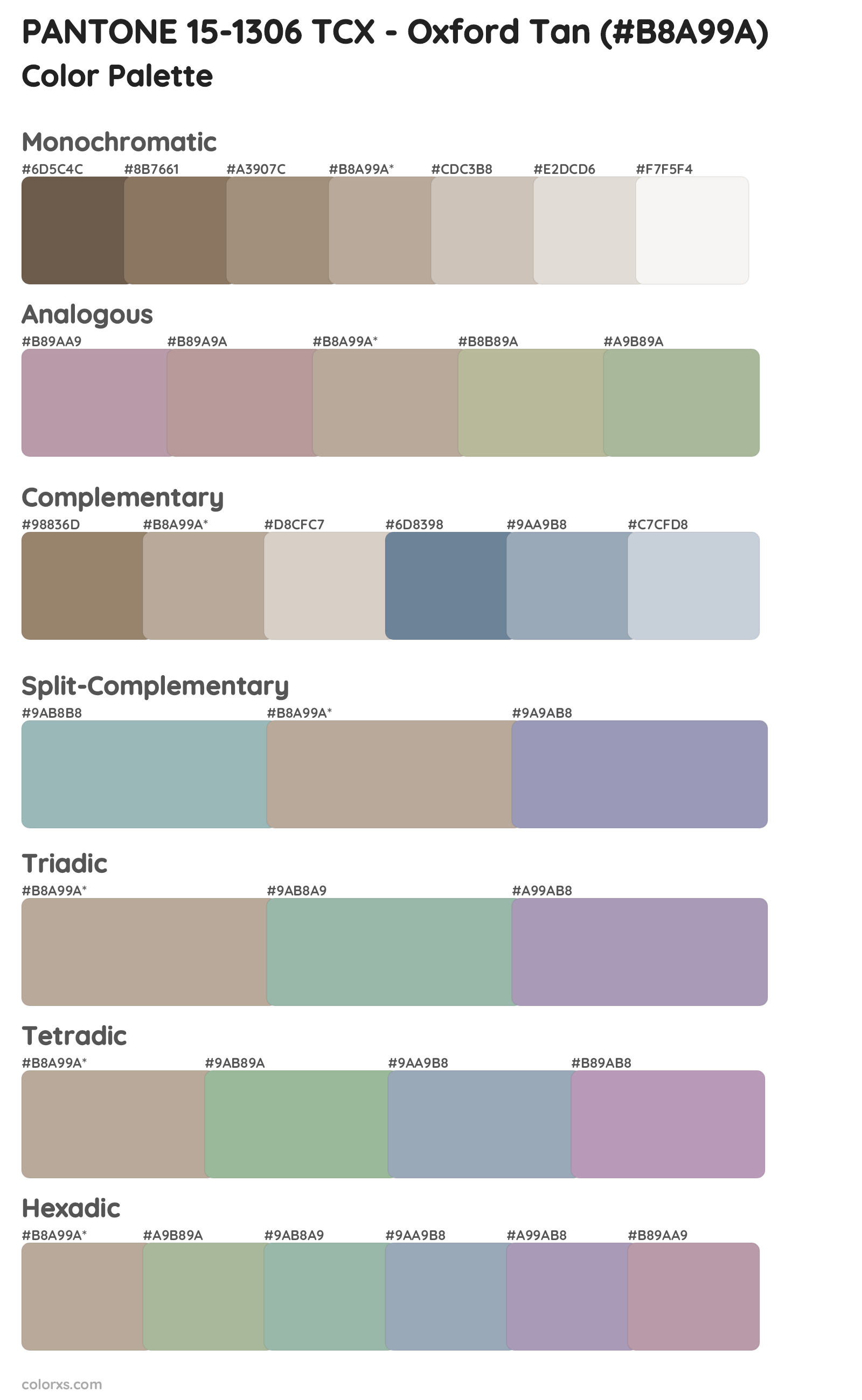 PANTONE 15-1306 TCX - Oxford Tan Color Scheme Palettes