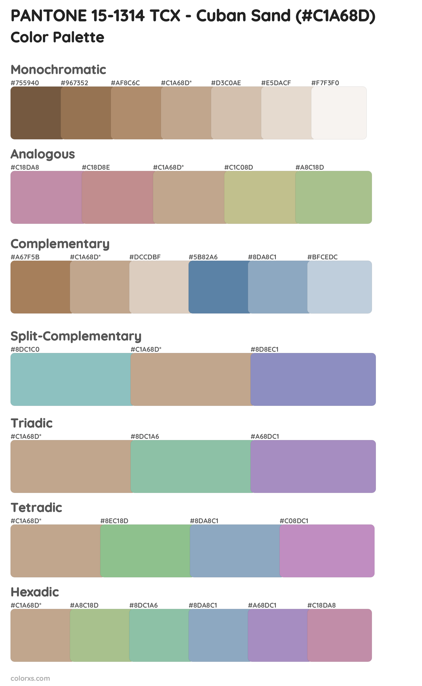 PANTONE 15-1314 TCX - Cuban Sand Color Scheme Palettes