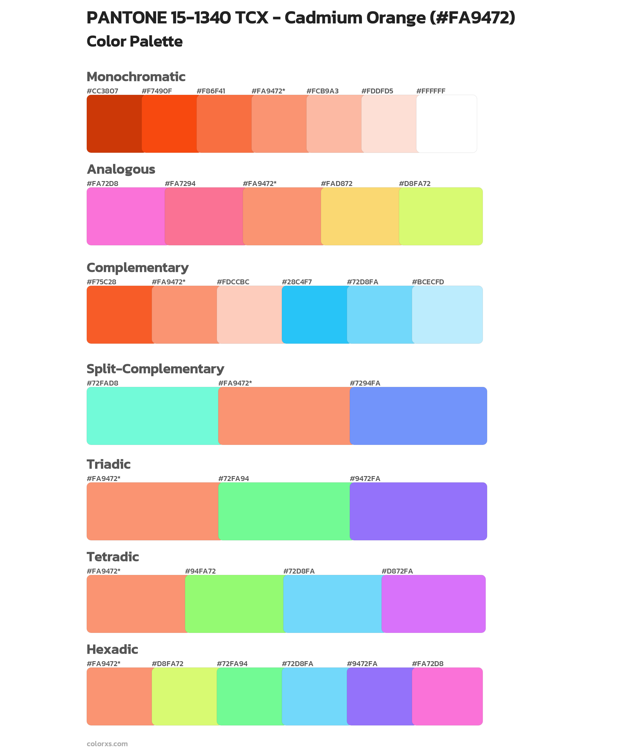 PANTONE 15-1340 TCX - Cadmium Orange Color Scheme Palettes
