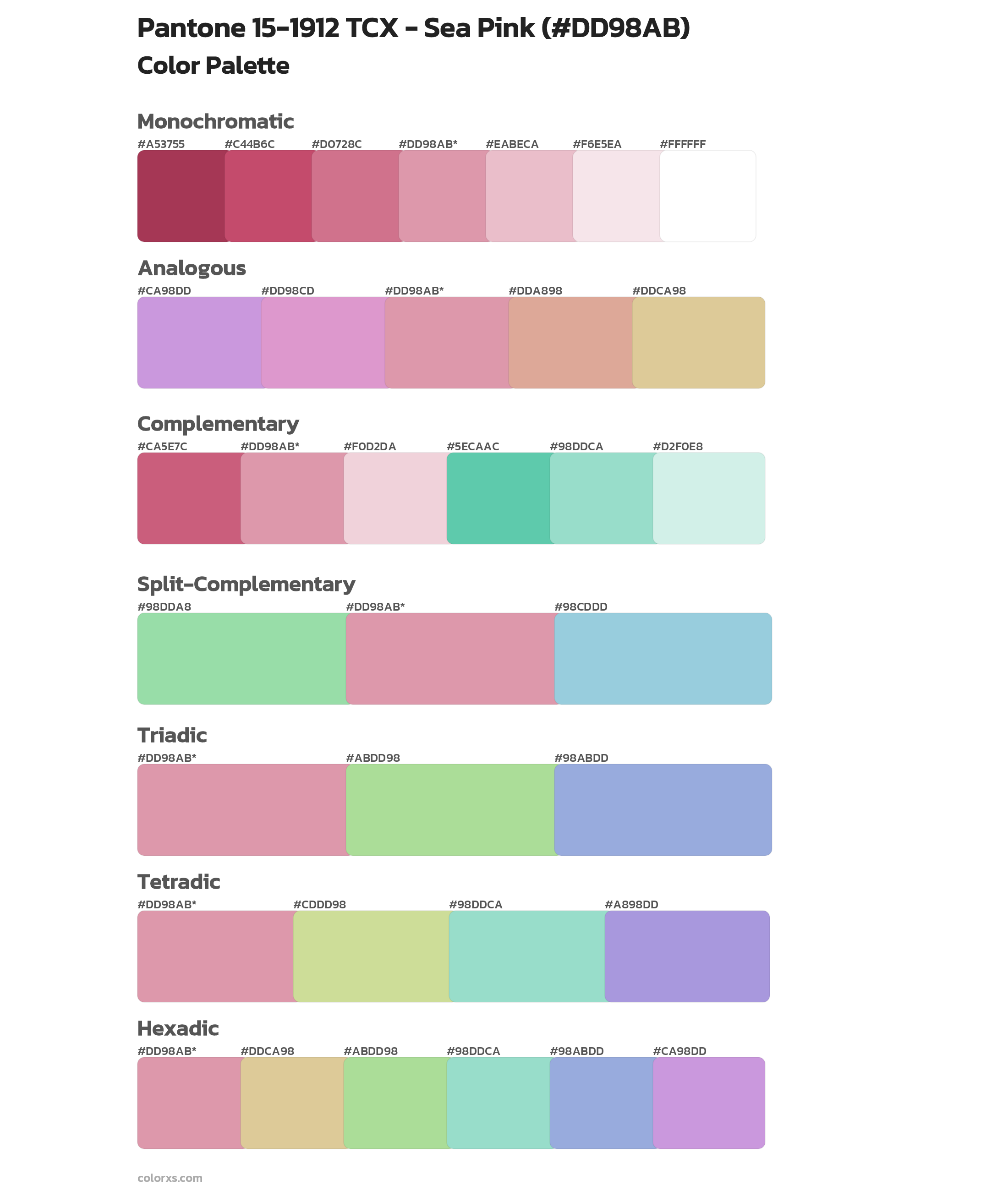 Pantone 15-1912 TCX - Sea Pink Color Scheme Palettes
