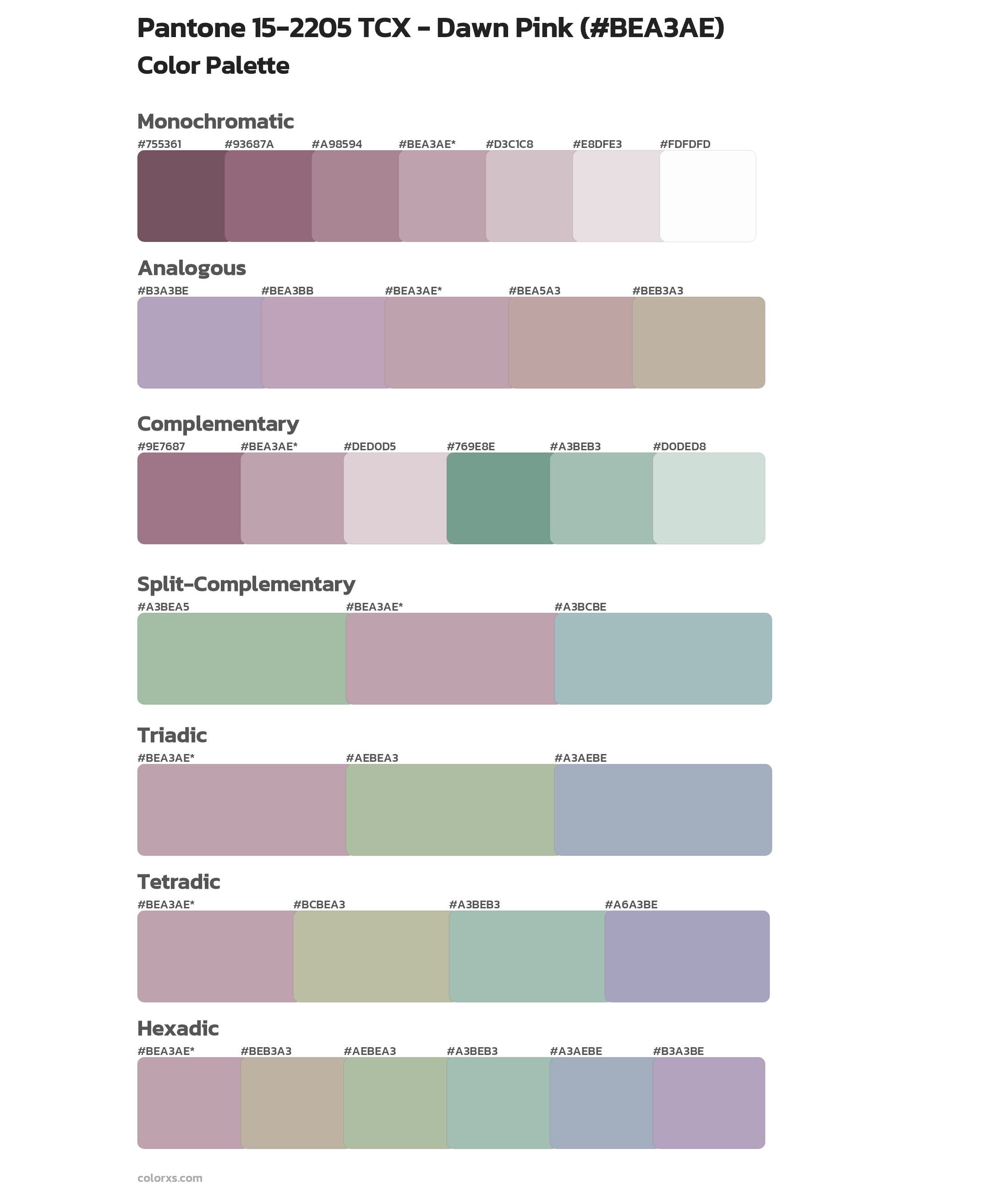 Pantone 15-2205 TCX - Dawn Pink Color Scheme Palettes