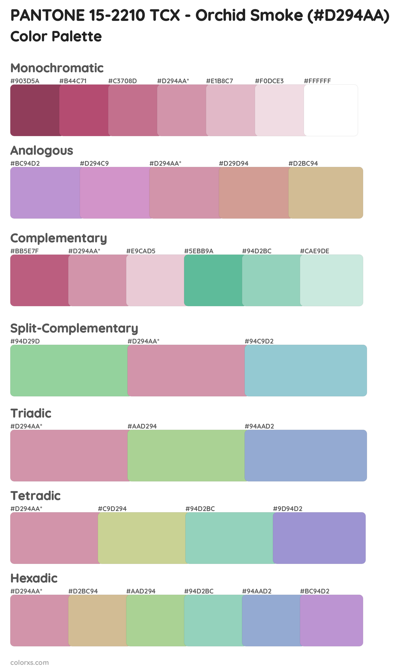 PANTONE 15-2210 TCX - Orchid Smoke Color Scheme Palettes