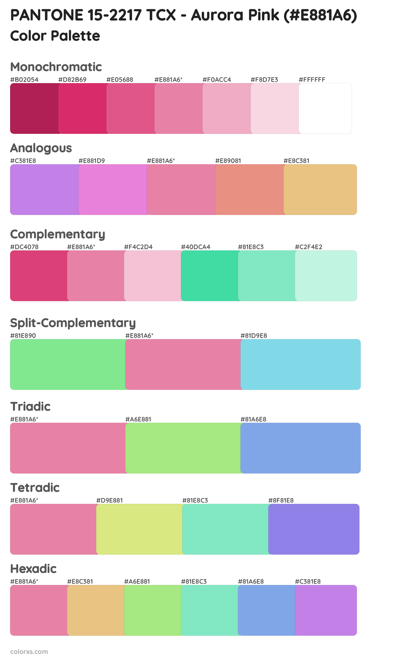 PANTONE 15-2217 TCX - Aurora Pink Color Scheme Palettes