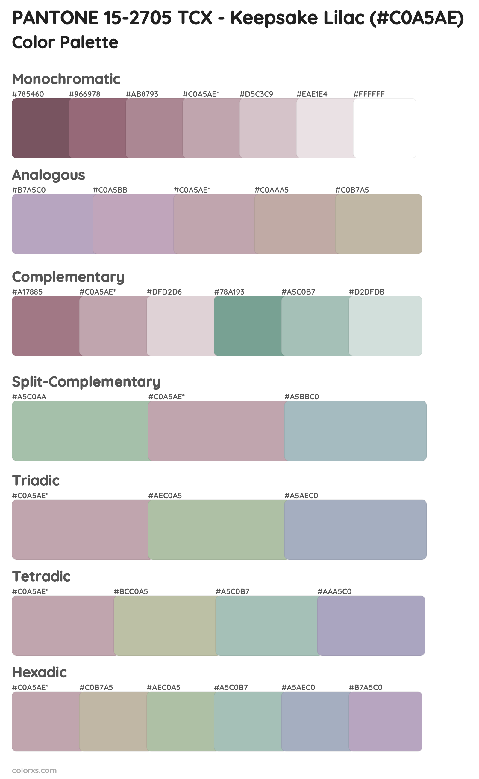 PANTONE 15-2705 TCX - Keepsake Lilac Color Scheme Palettes