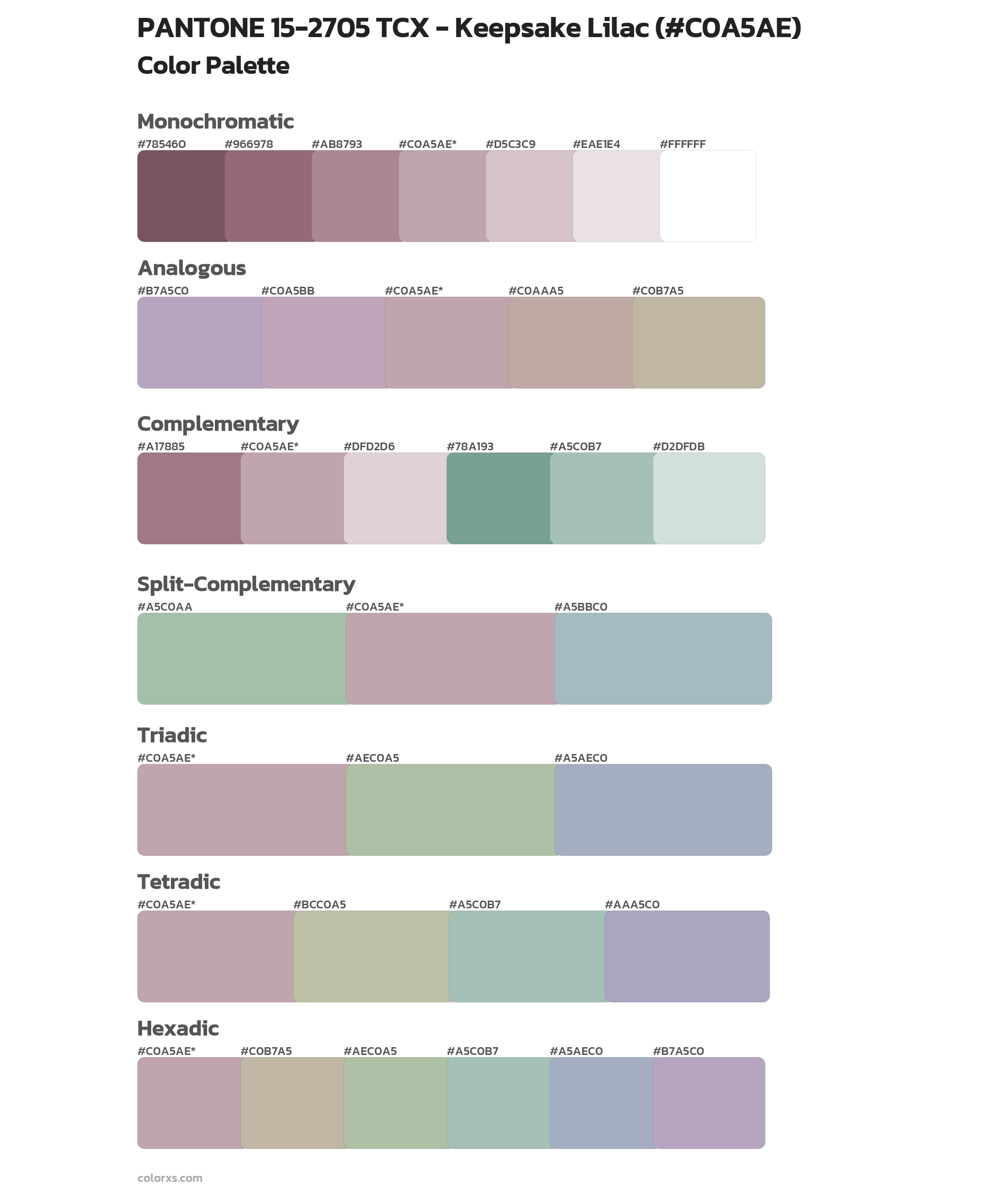 PANTONE 15-2705 TCX - Keepsake Lilac Color Scheme Palettes