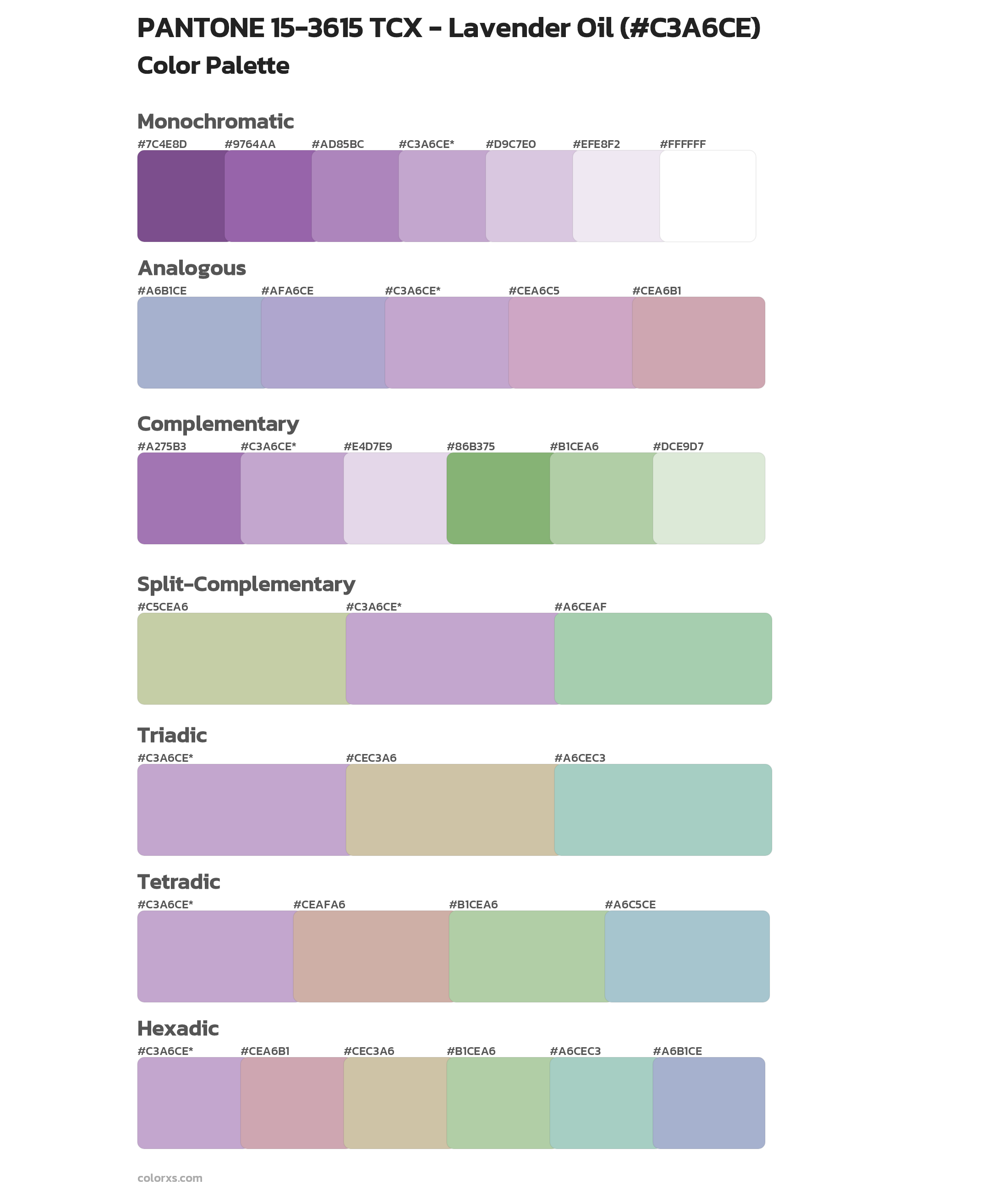 PANTONE 15-3615 TCX - Lavender Oil Color Scheme Palettes