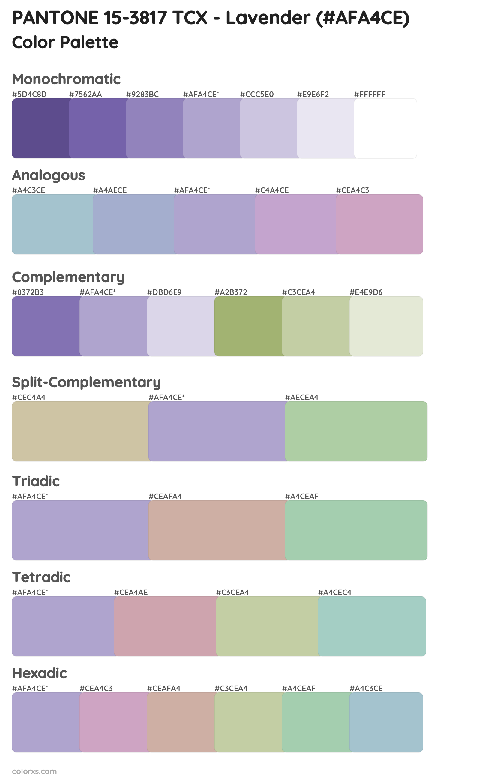 PANTONE 15-3817 TCX - Lavender Color Scheme Palettes