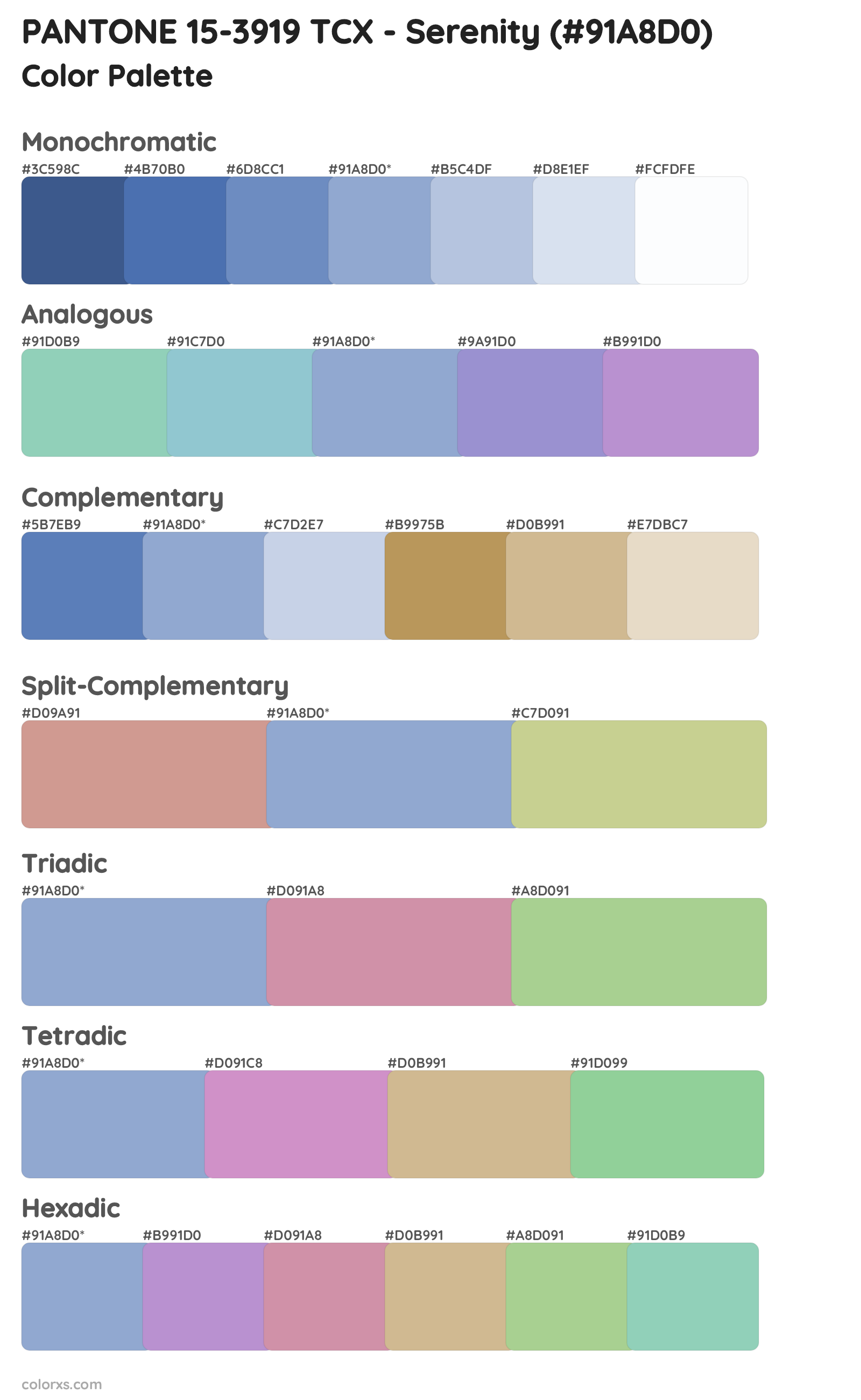 PANTONE 15-3919 TCX - Serenity Color Scheme Palettes
