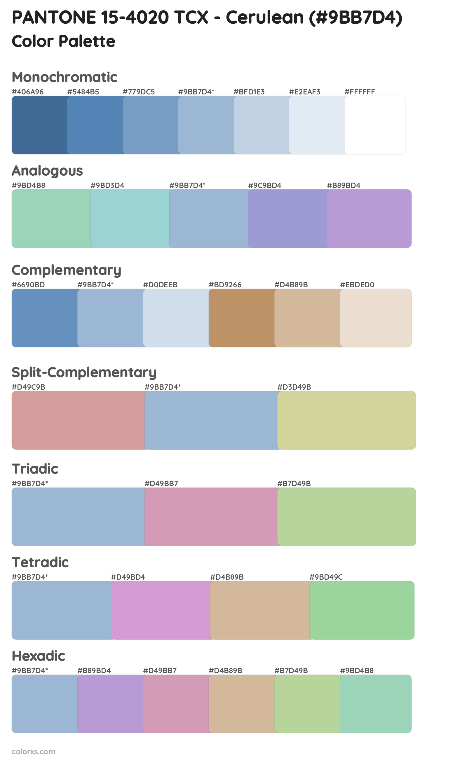 PANTONE 15-4020 TCX - Cerulean Color Scheme Palettes