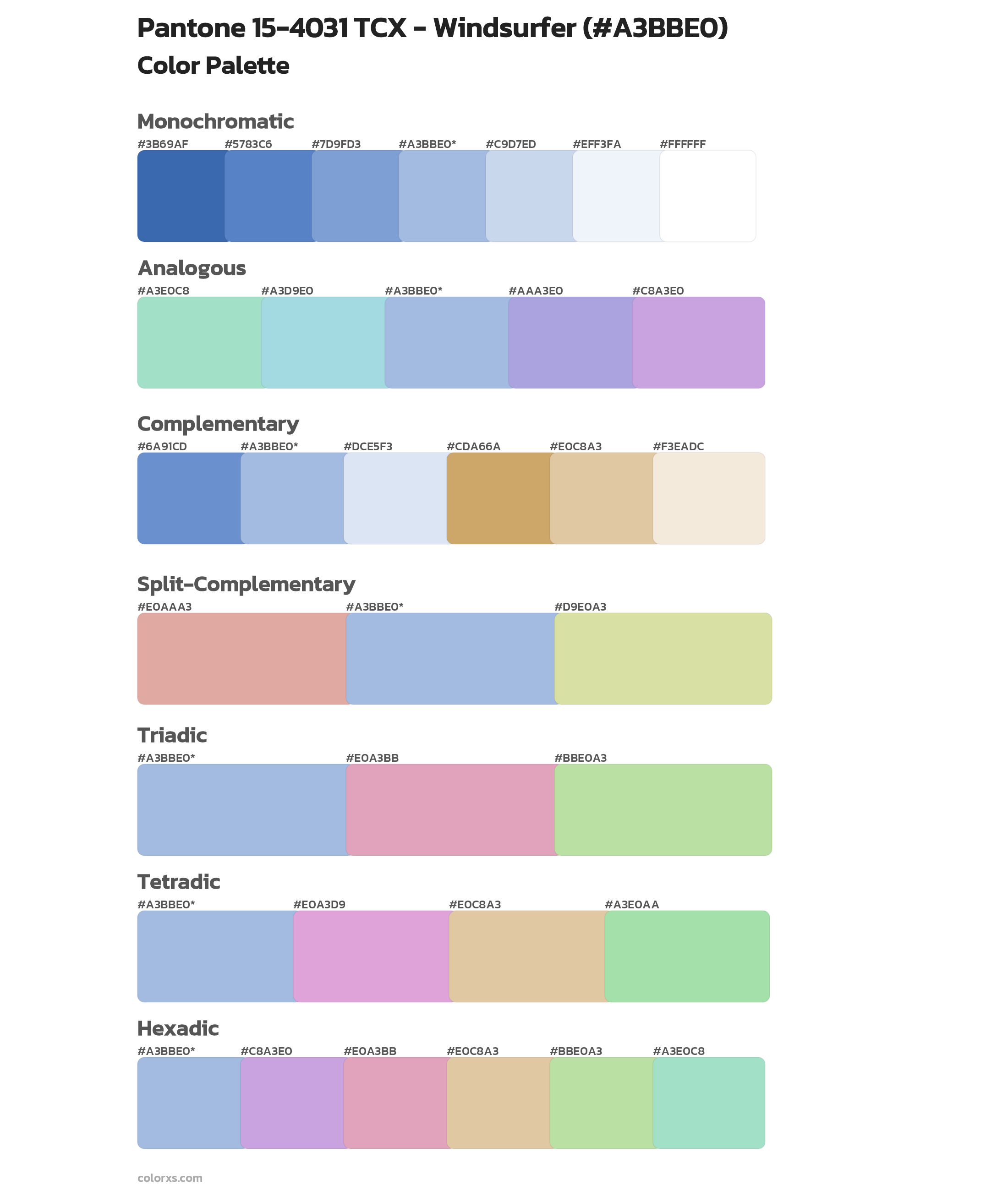 Pantone 15-4031 TCX - Windsurfer Color Scheme Palettes