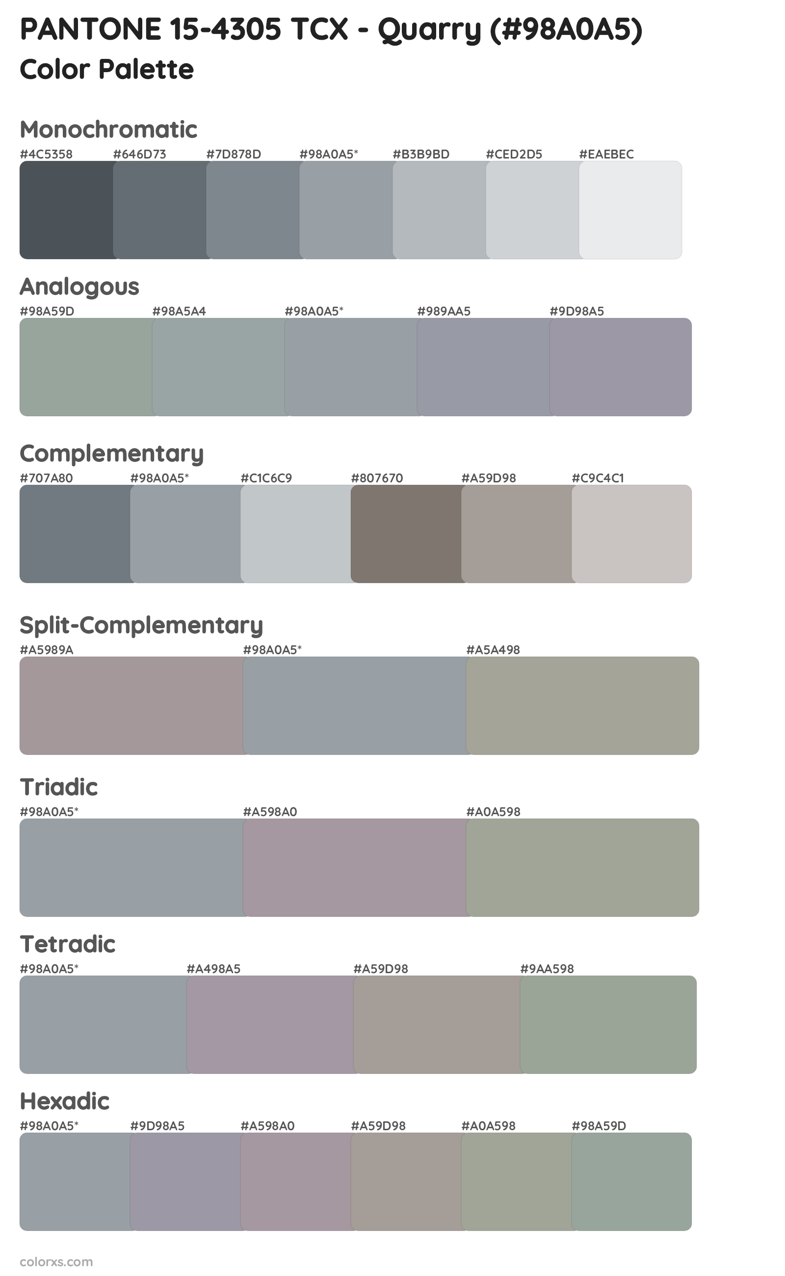 PANTONE 15-4305 TCX - Quarry Color Scheme Palettes