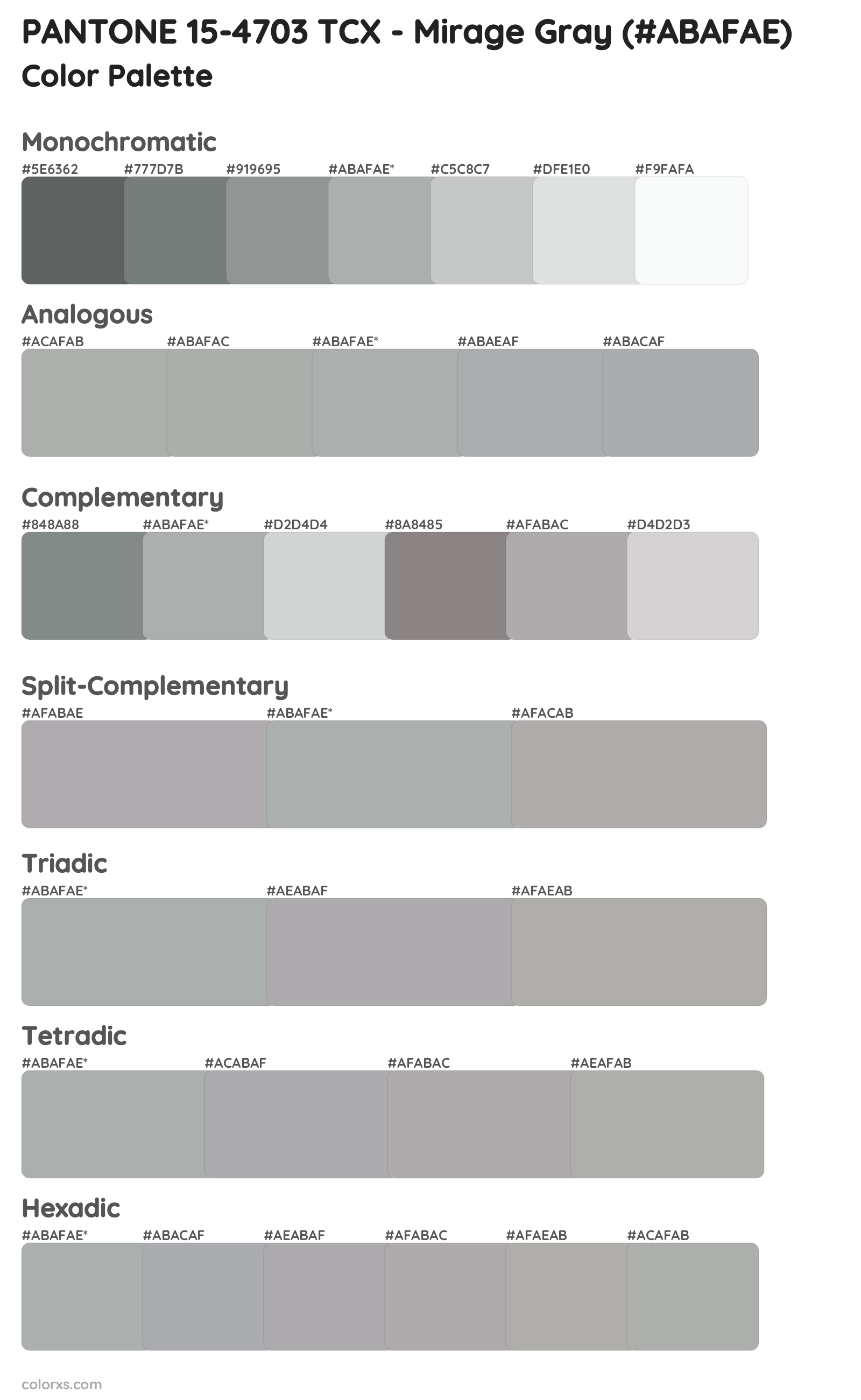 PANTONE 15-4703 TCX - Mirage Gray Color Scheme Palettes