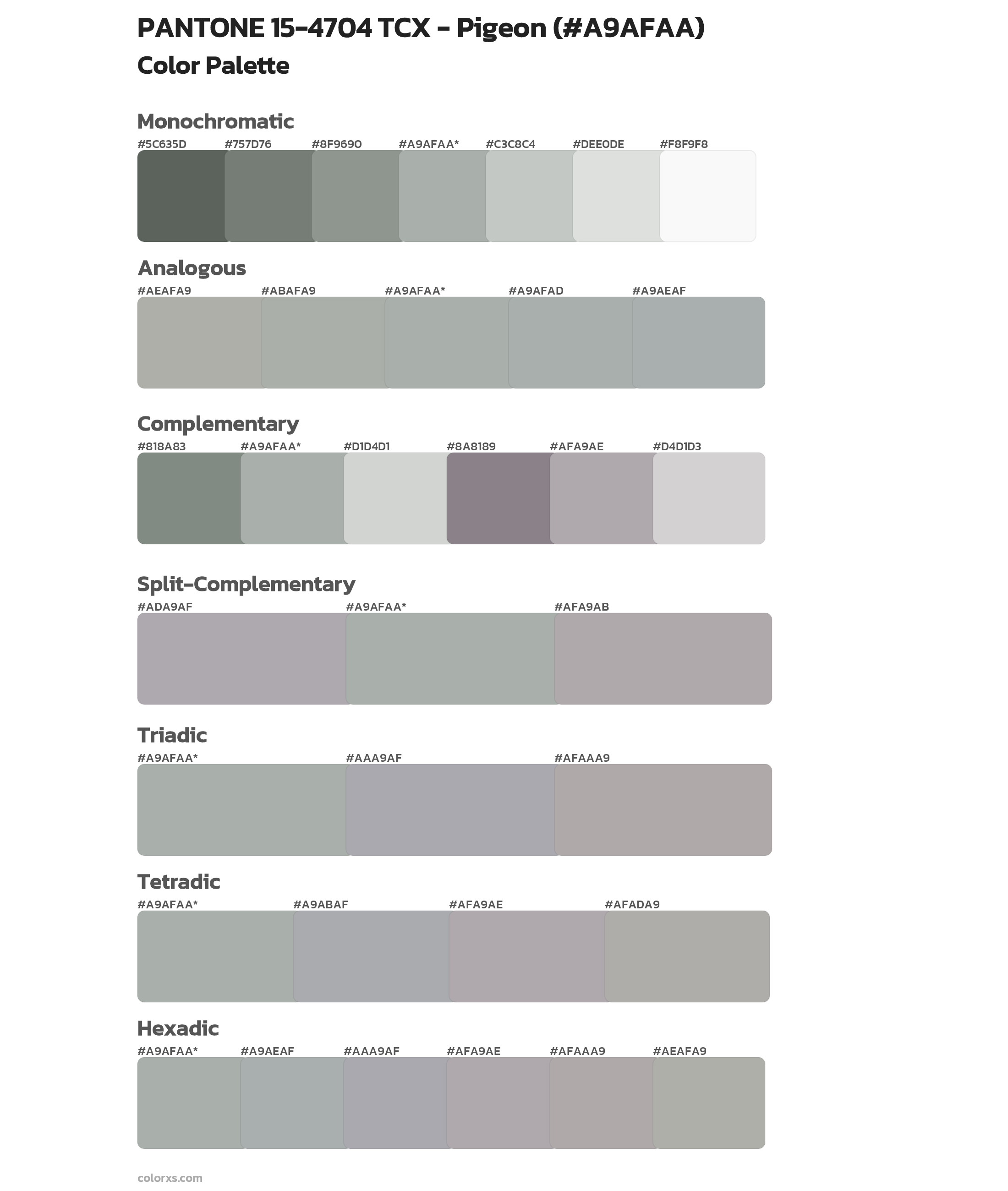 PANTONE 15-4704 TCX - Pigeon Color Scheme Palettes