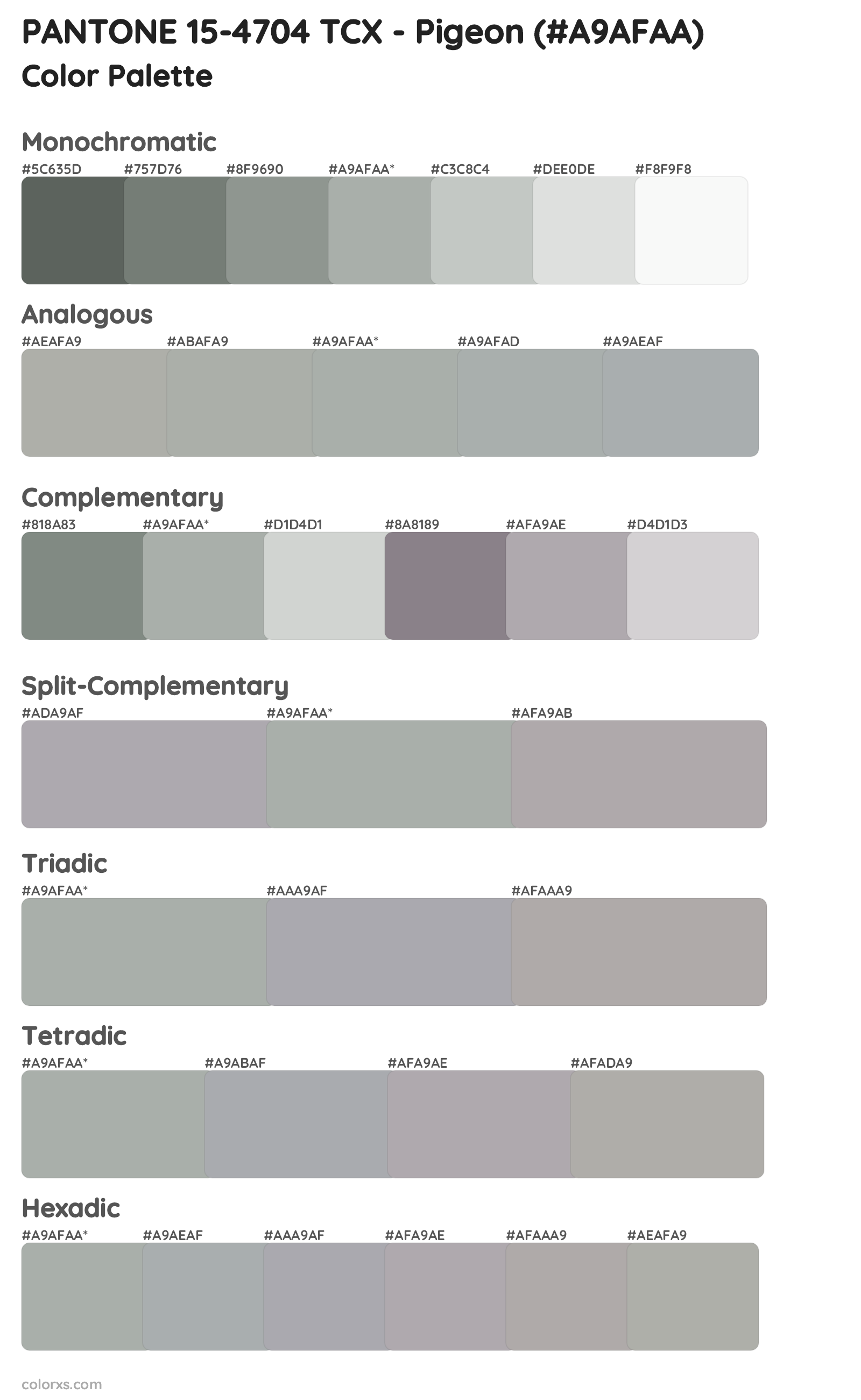PANTONE 15-4704 TCX - Pigeon Color Scheme Palettes