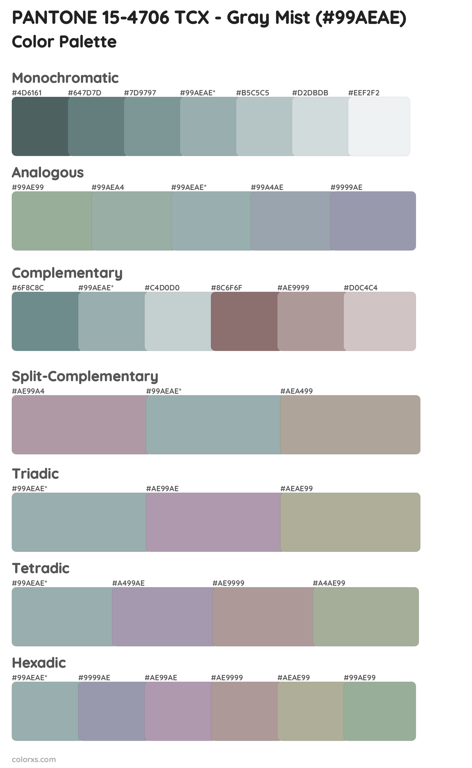 PANTONE 15-4706 TCX - Gray Mist Color Scheme Palettes
