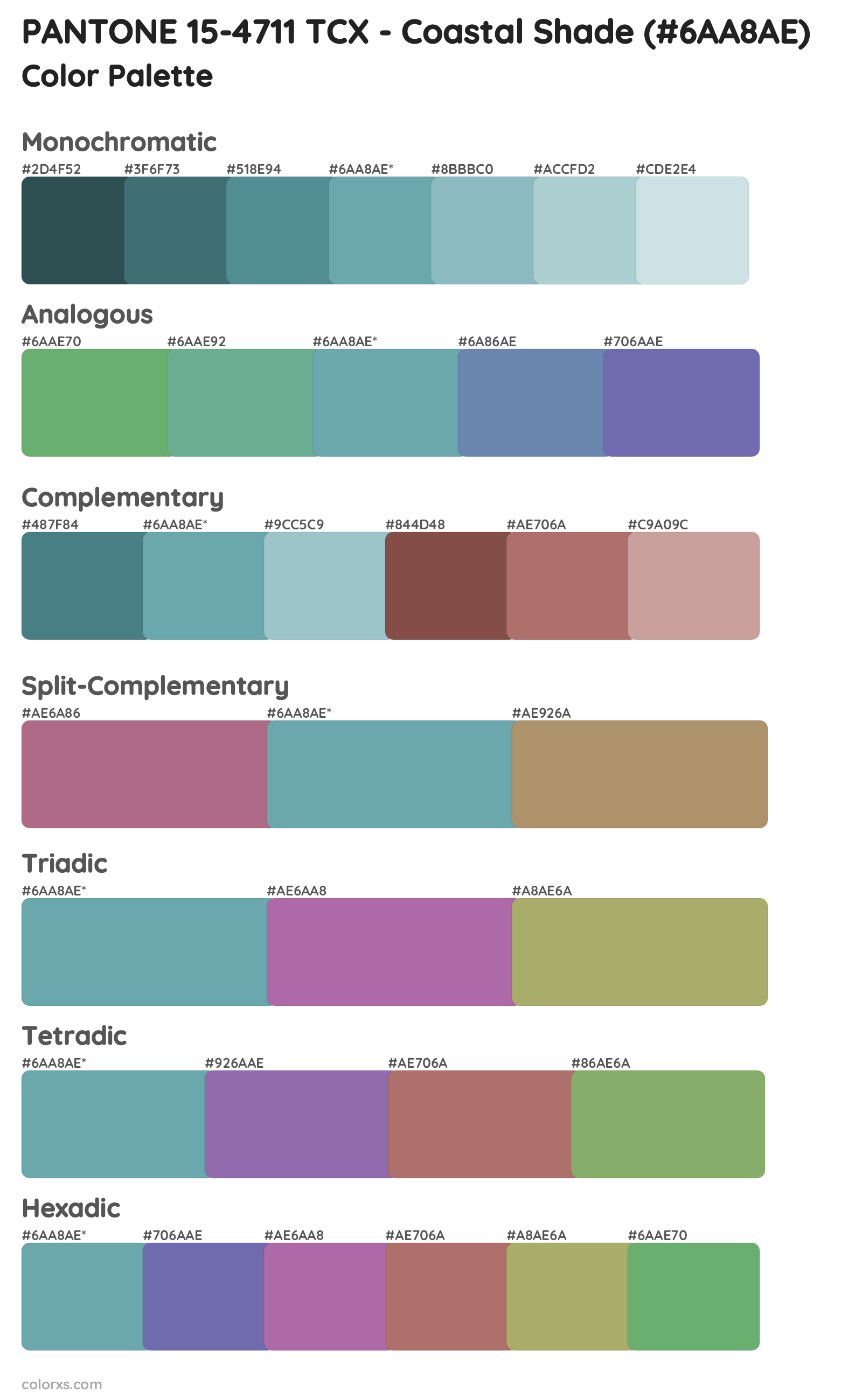 PANTONE 15-4711 TCX - Coastal Shade Color Scheme Palettes