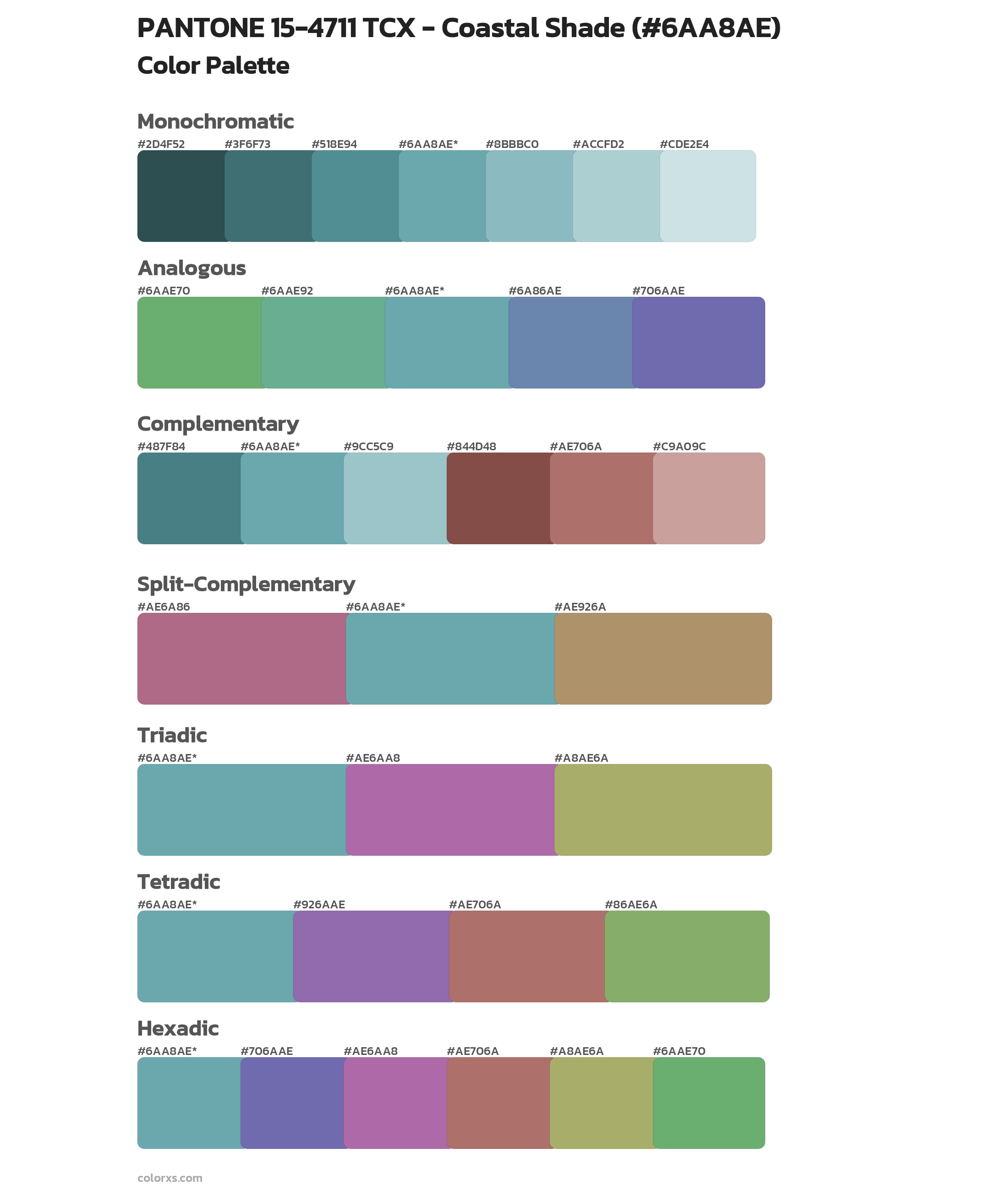 PANTONE 15-4711 TCX - Coastal Shade Color Scheme Palettes