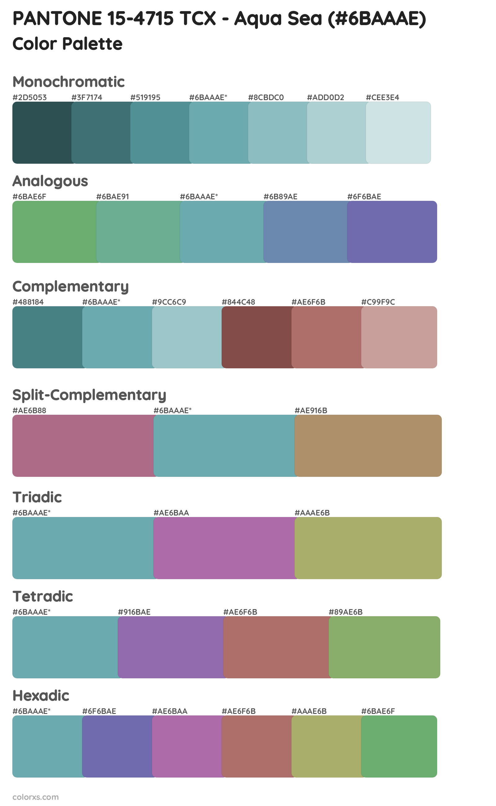 PANTONE 15-4715 TCX - Aqua Sea Color Scheme Palettes