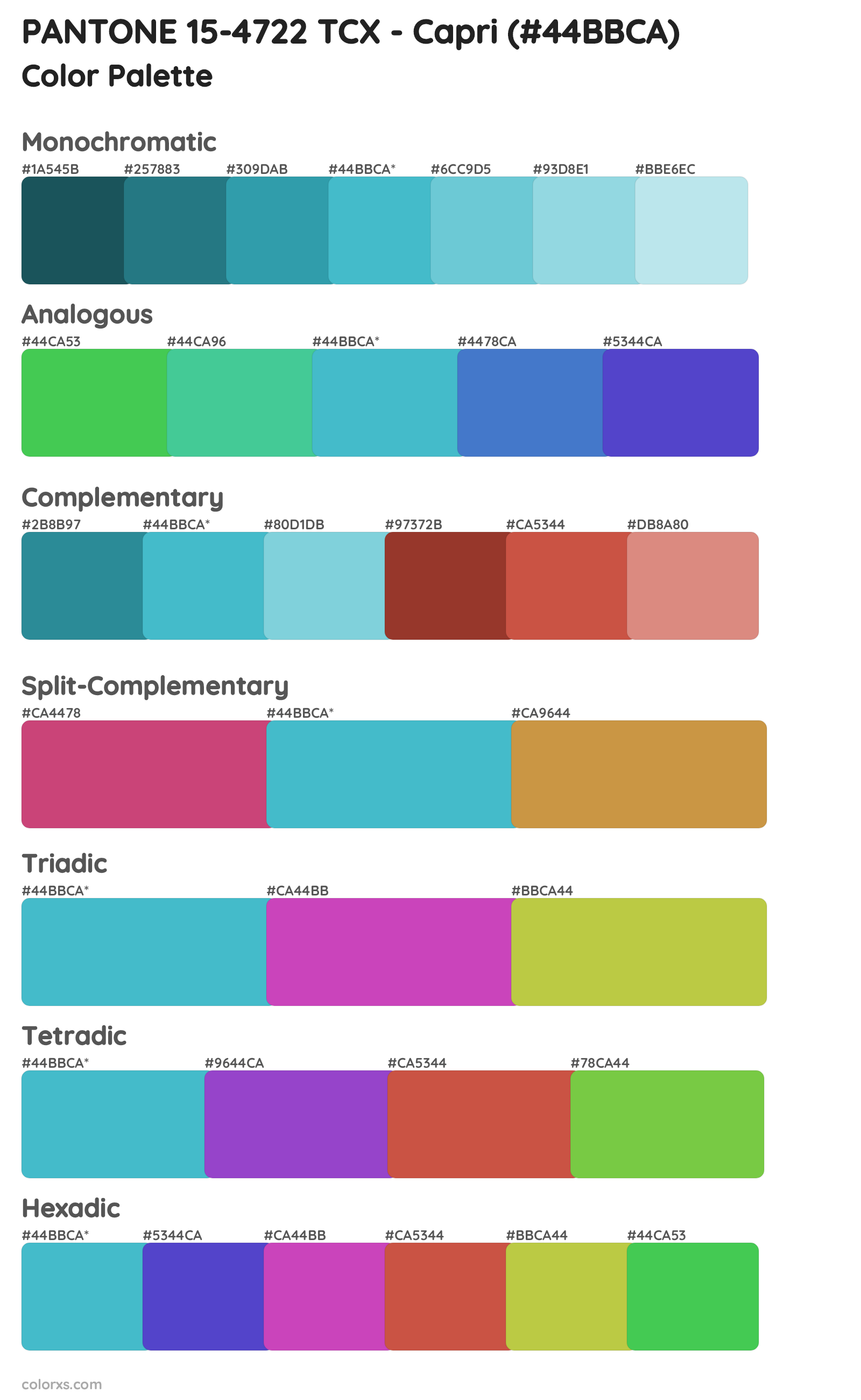 PANTONE 15-4722 TCX - Capri Color Scheme Palettes