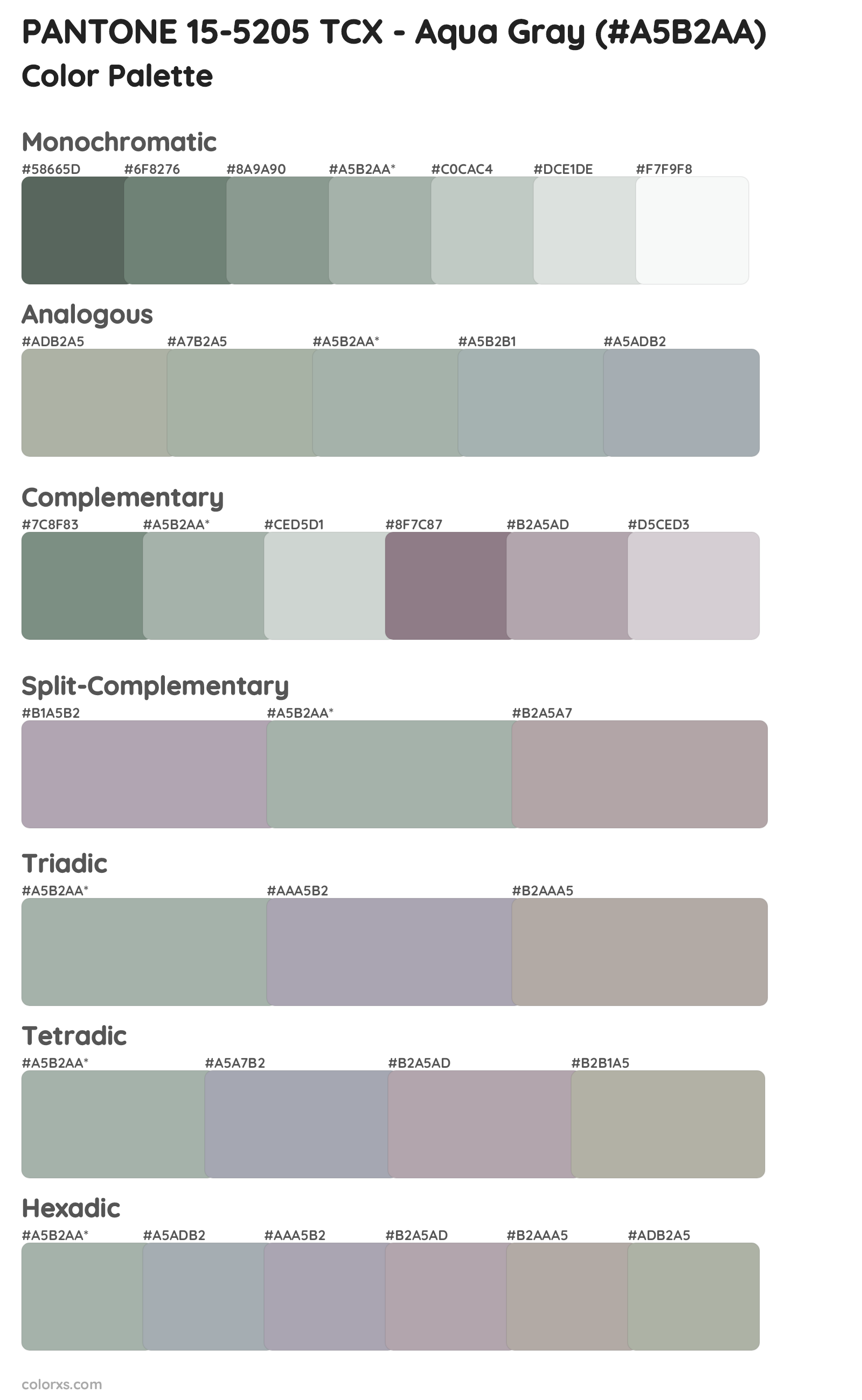 PANTONE 15-5205 TCX - Aqua Gray Color Scheme Palettes
